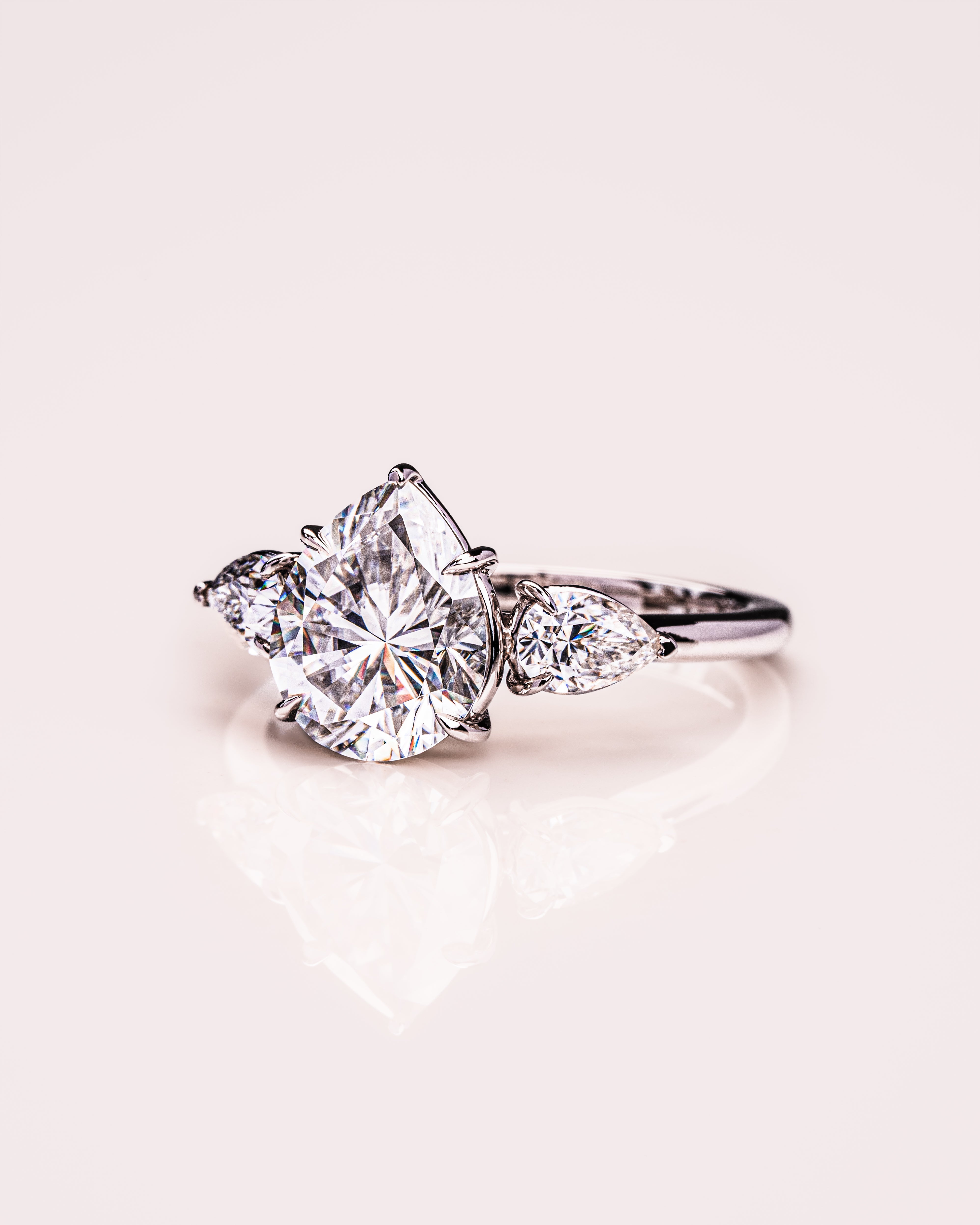 1.09 - 3.09 CT Pear F/VS2 CVD Diamond Three Stone Style Engagement Ring - Camila Brown