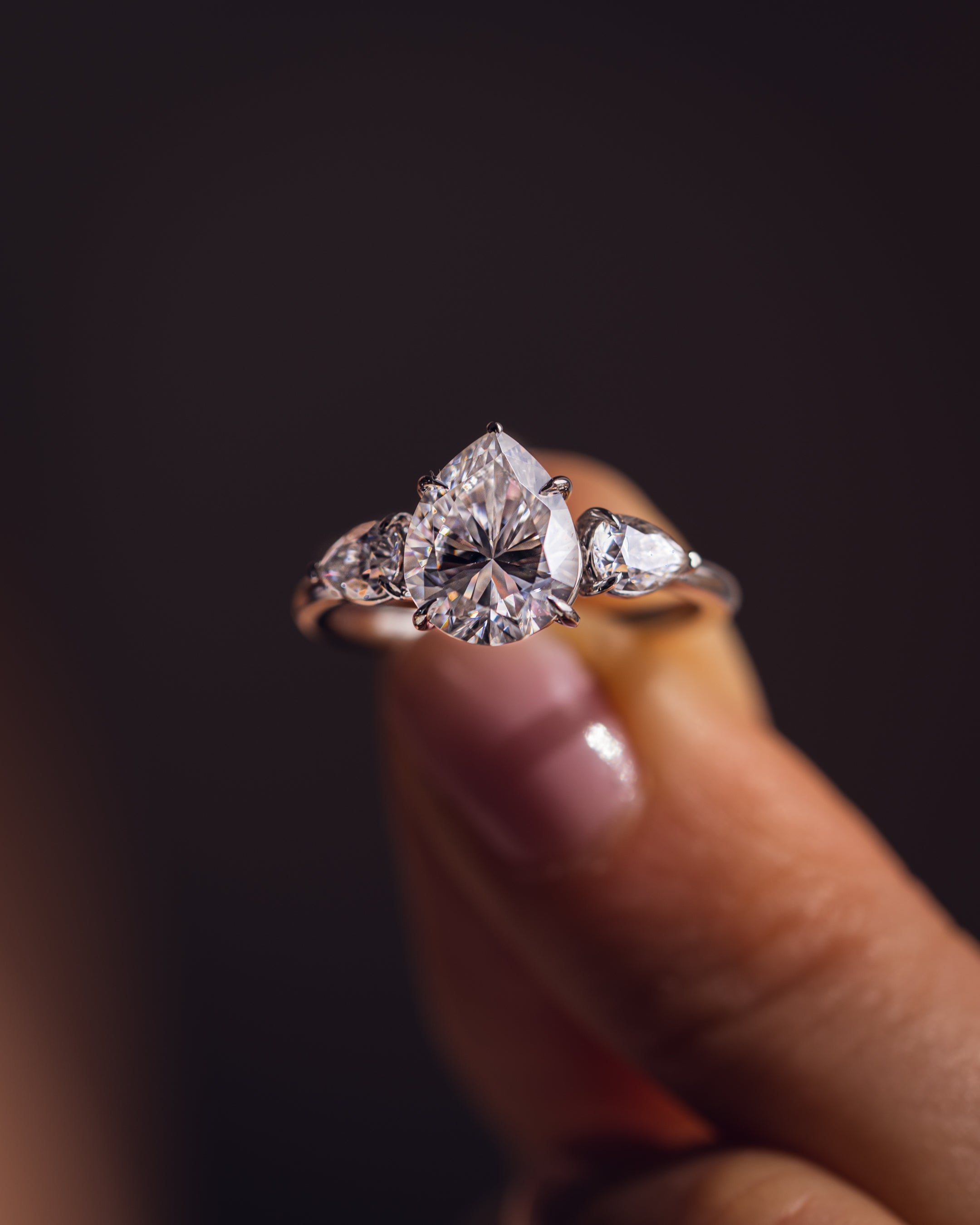 1.09 - 3.09 CT Pear F/VS2 CVD Diamond Three Stone Style Engagement Ring - Camila Brown