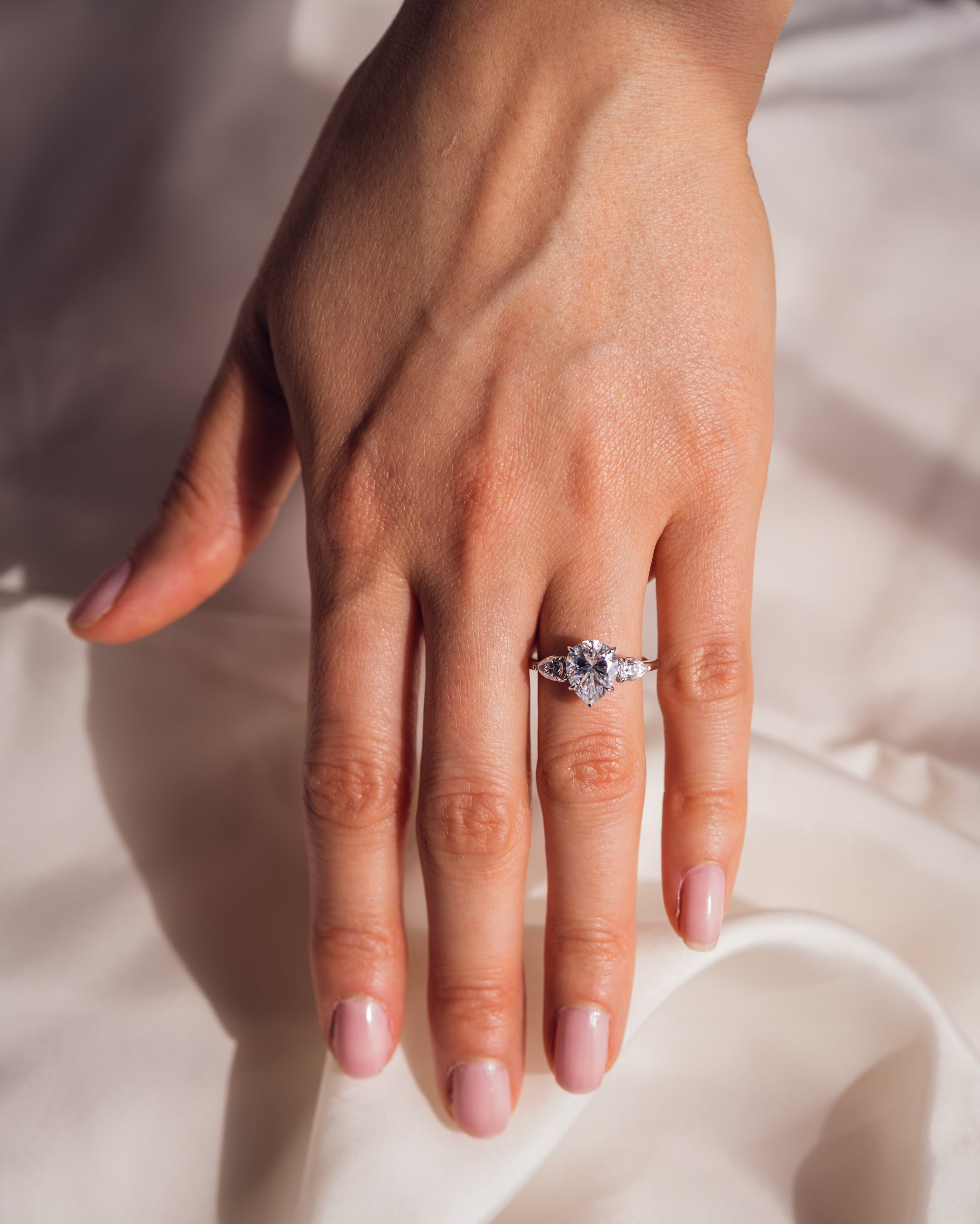 1.09 - 3.09 CT Pear F/VS2 CVD Diamond Three Stone Style Engagement Ring - Camila Brown