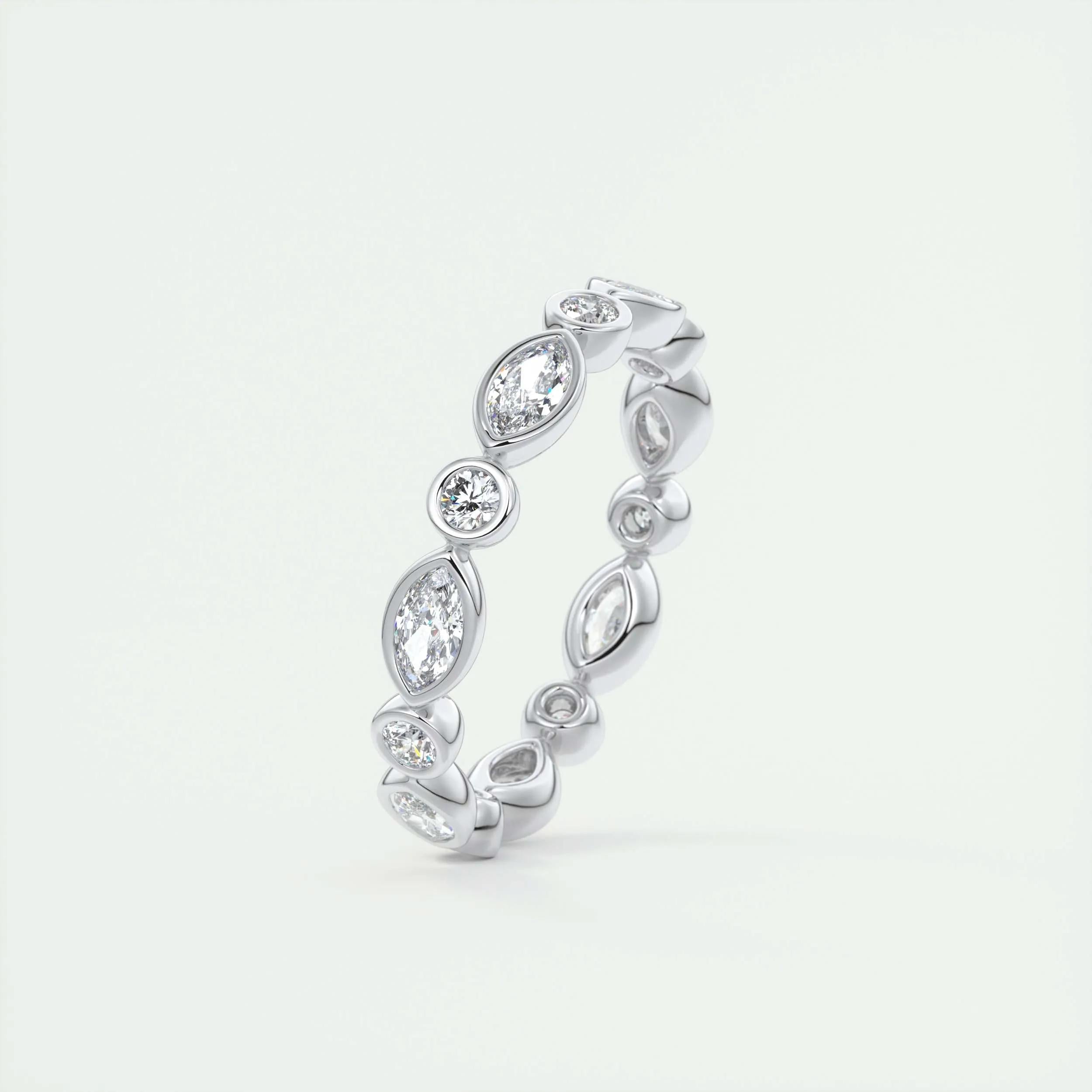 0.98 TCW Marquise & Round CVD Diamond Bezel Setting Wedding Band - Camila Brown