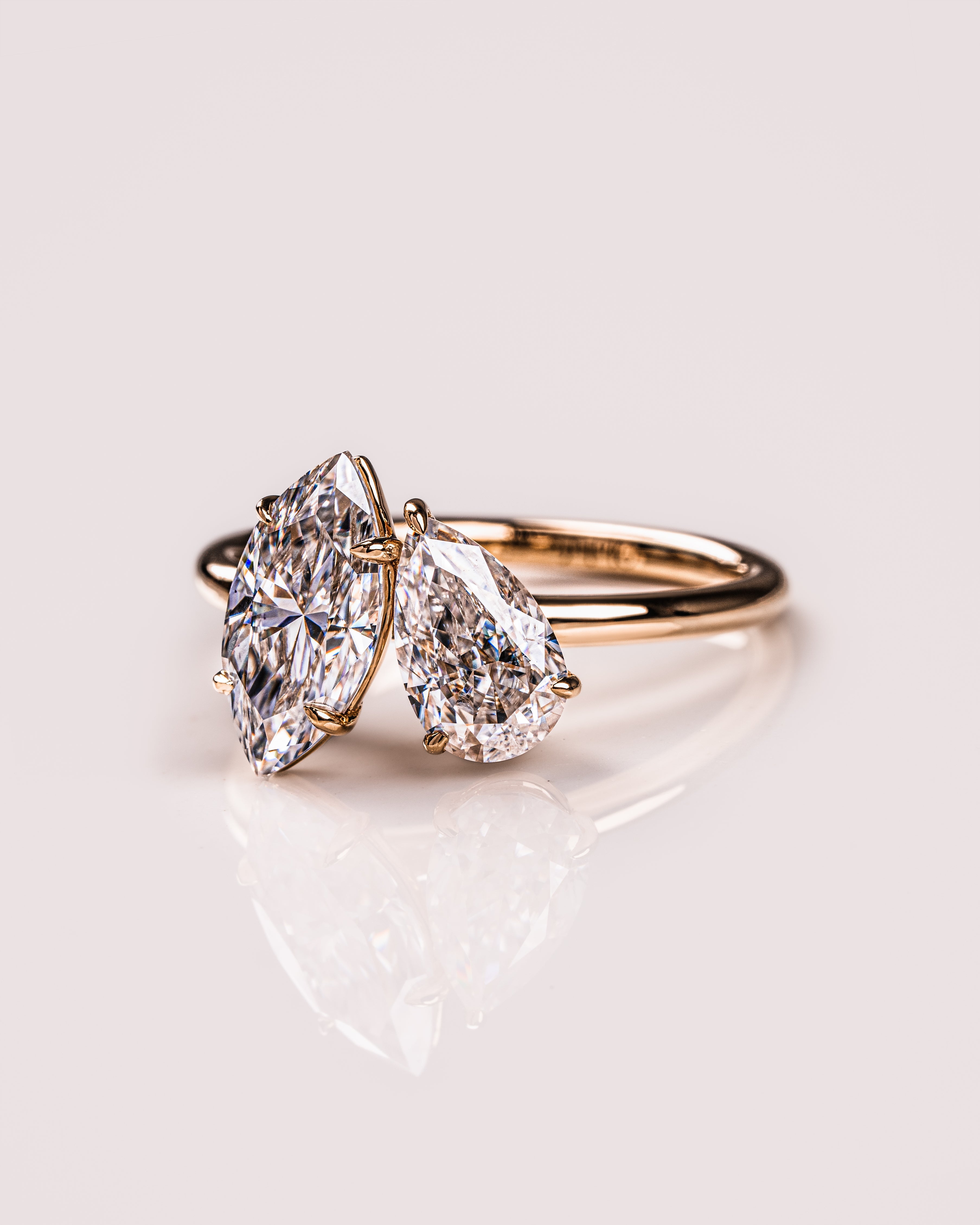 2.50 TCW Marquise & Pear E/VS2 CVD Diamond Two Stone Engagement Ring - Camila Brown