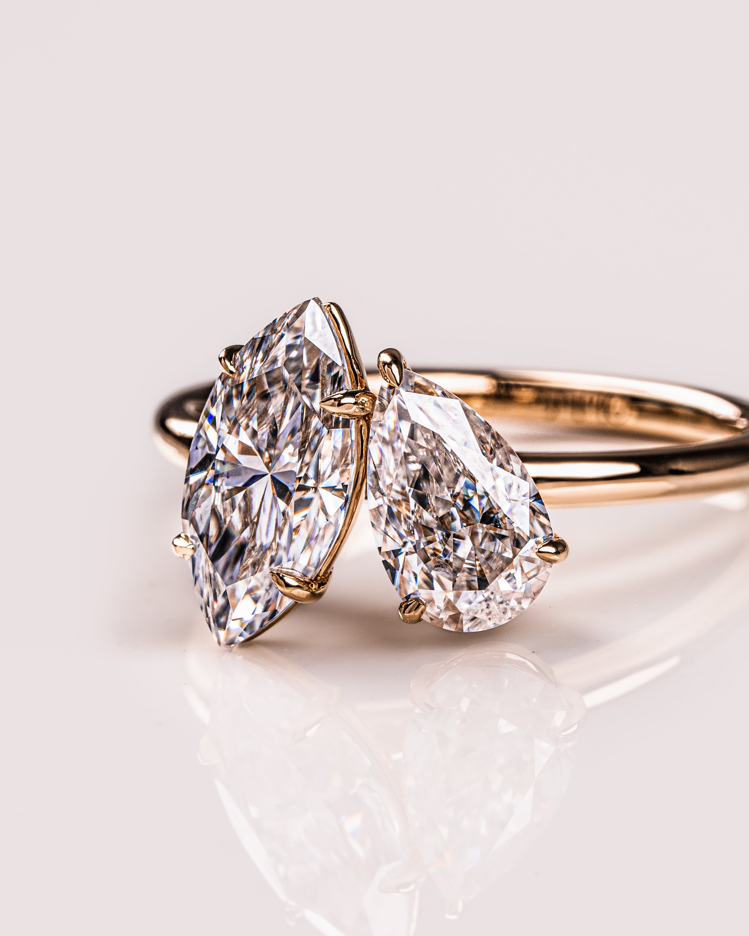 2.50 TCW Marquise & Pear E/VS2 CVD Diamond Two Stone Engagement Ring - Camila Brown