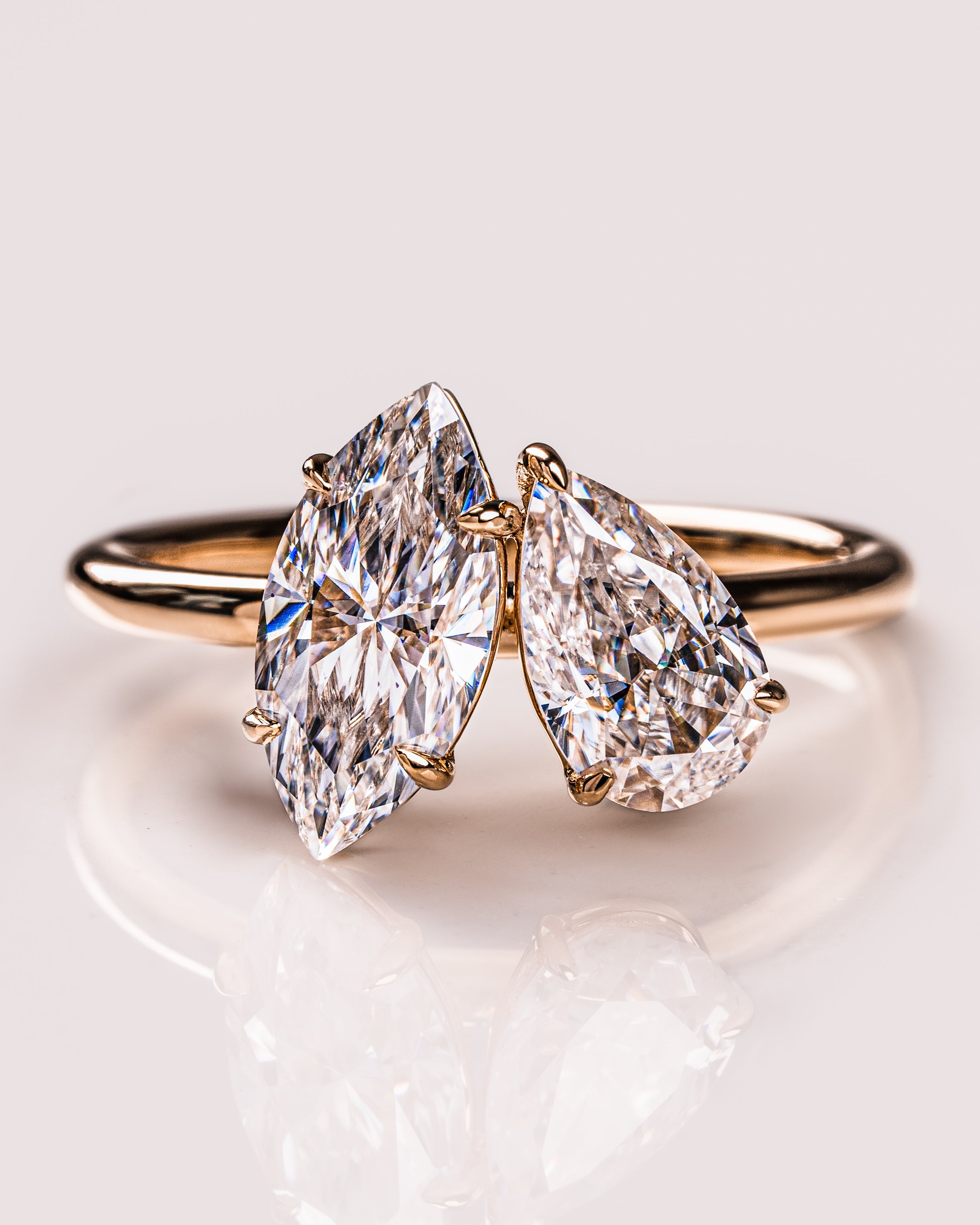 2.50 TCW Marquise & Pear E/VS2 CVD Diamond Two Stone Engagement Ring - Camila Brown