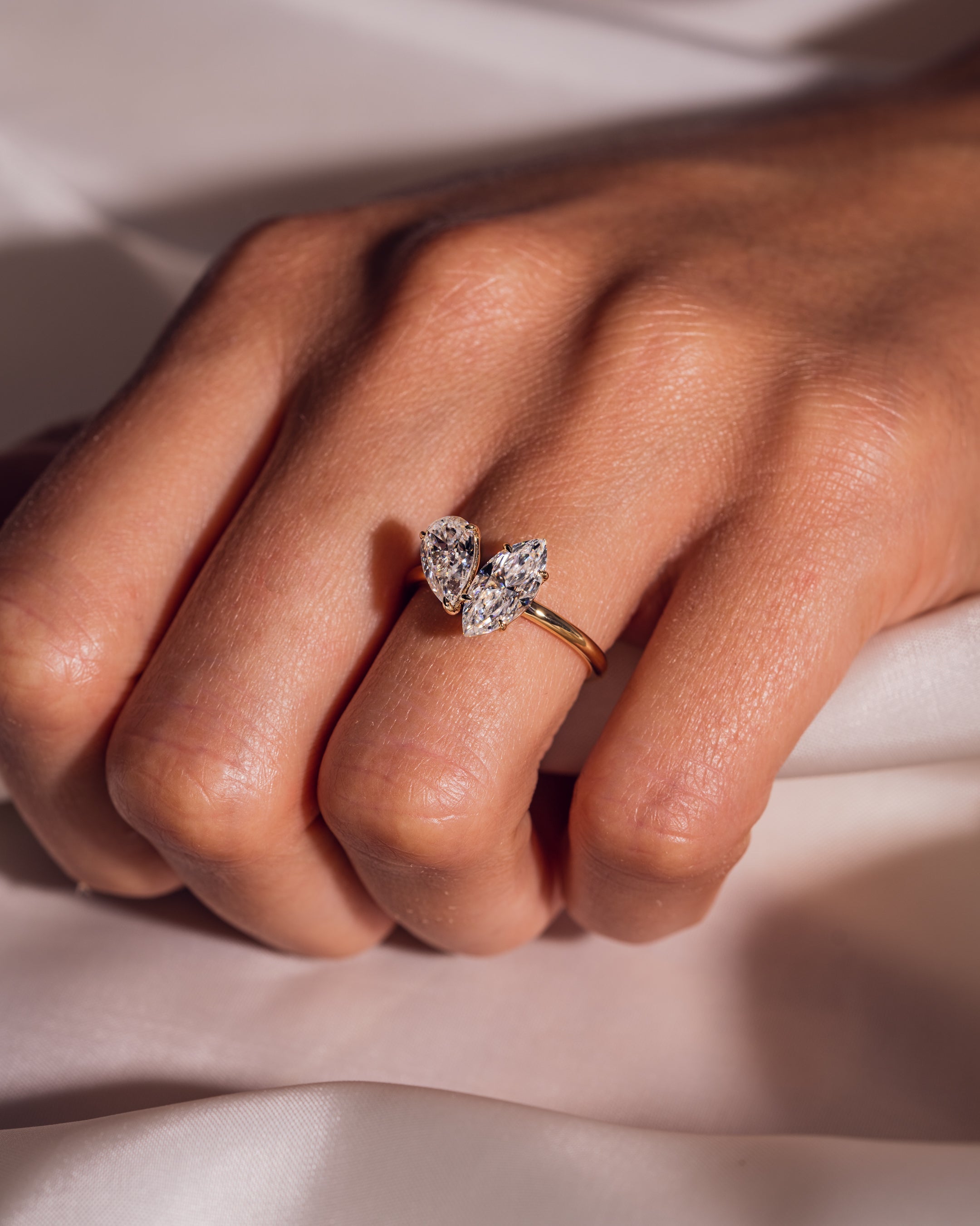 2.50 TCW Marquise & Pear E/VS2 CVD Diamond Two Stone Engagement Ring - Camila Brown