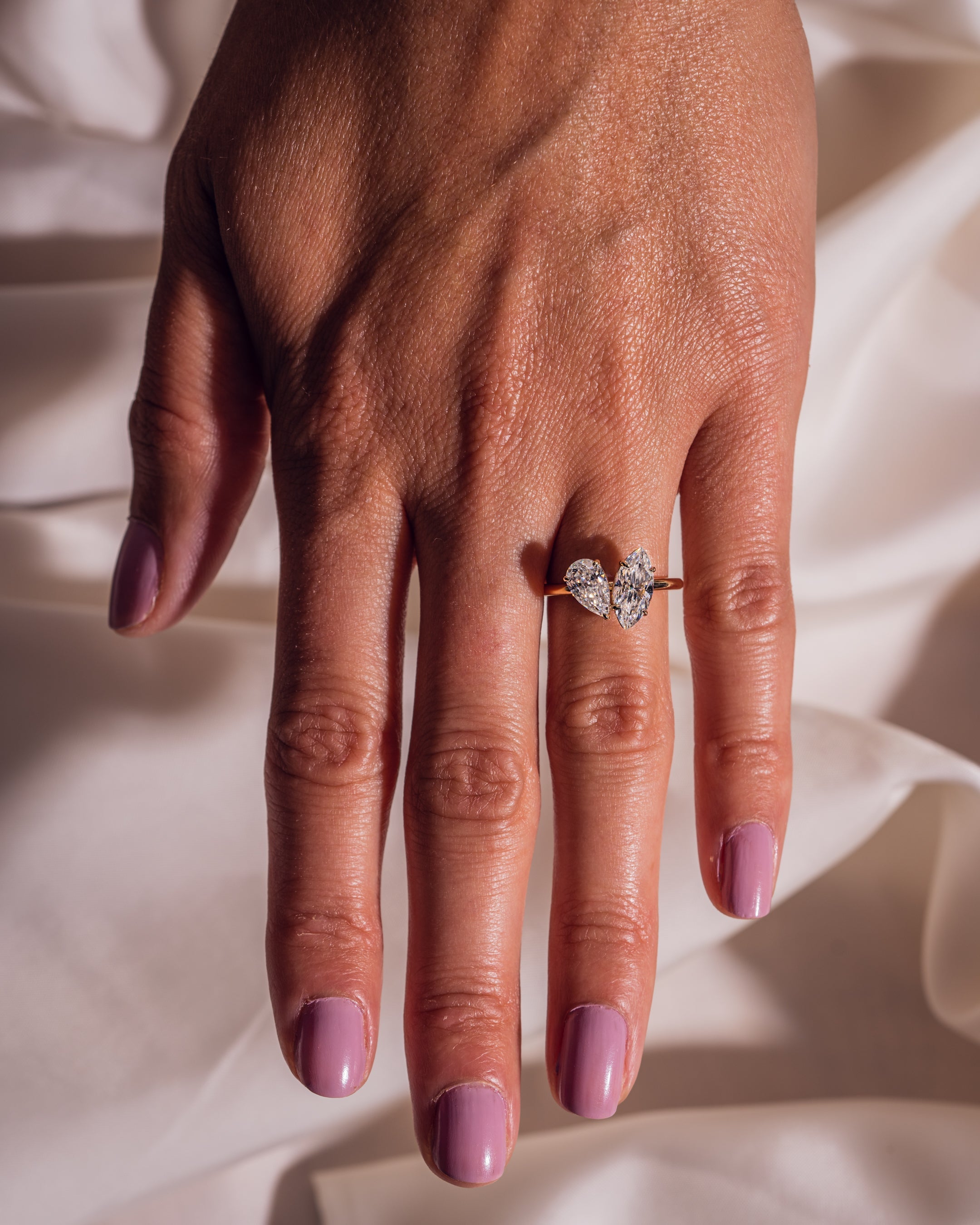 2.50 TCW Marquise & Pear E/VS2 CVD Diamond Two Stone Engagement Ring - Camila Brown