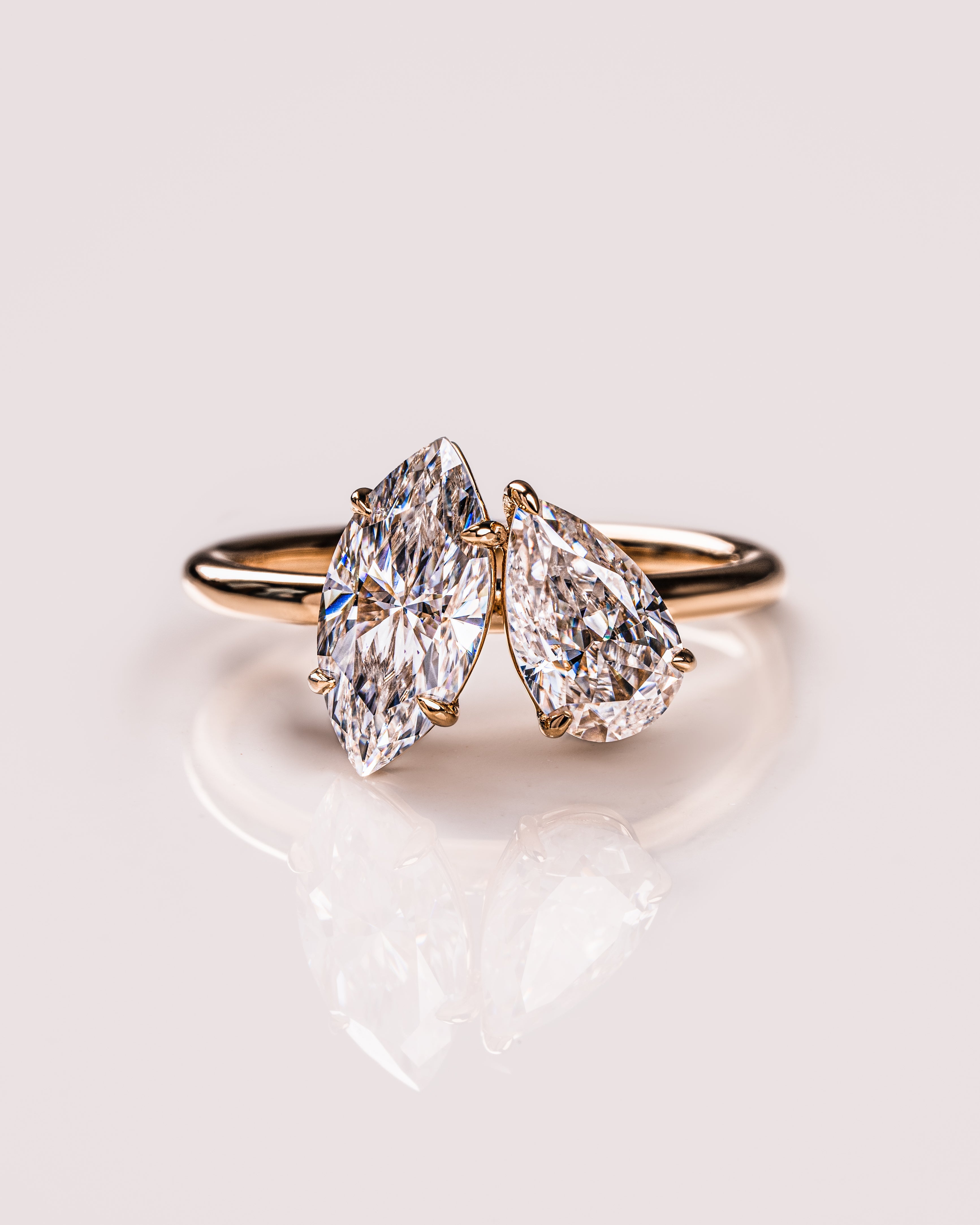 2.50 TCW Marquise & Pear E/VS2 CVD Diamond Two Stone Engagement Ring - Camila Brown