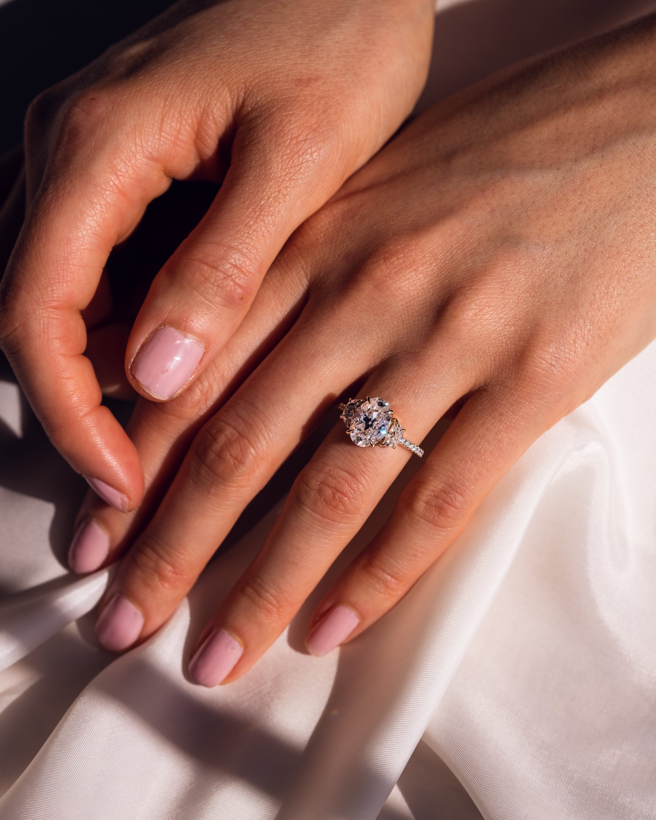 1.30 - 3.30 CT Oval F/VS2 CVD Diamond Three Stone Style Engagement Ring - Camila Brown