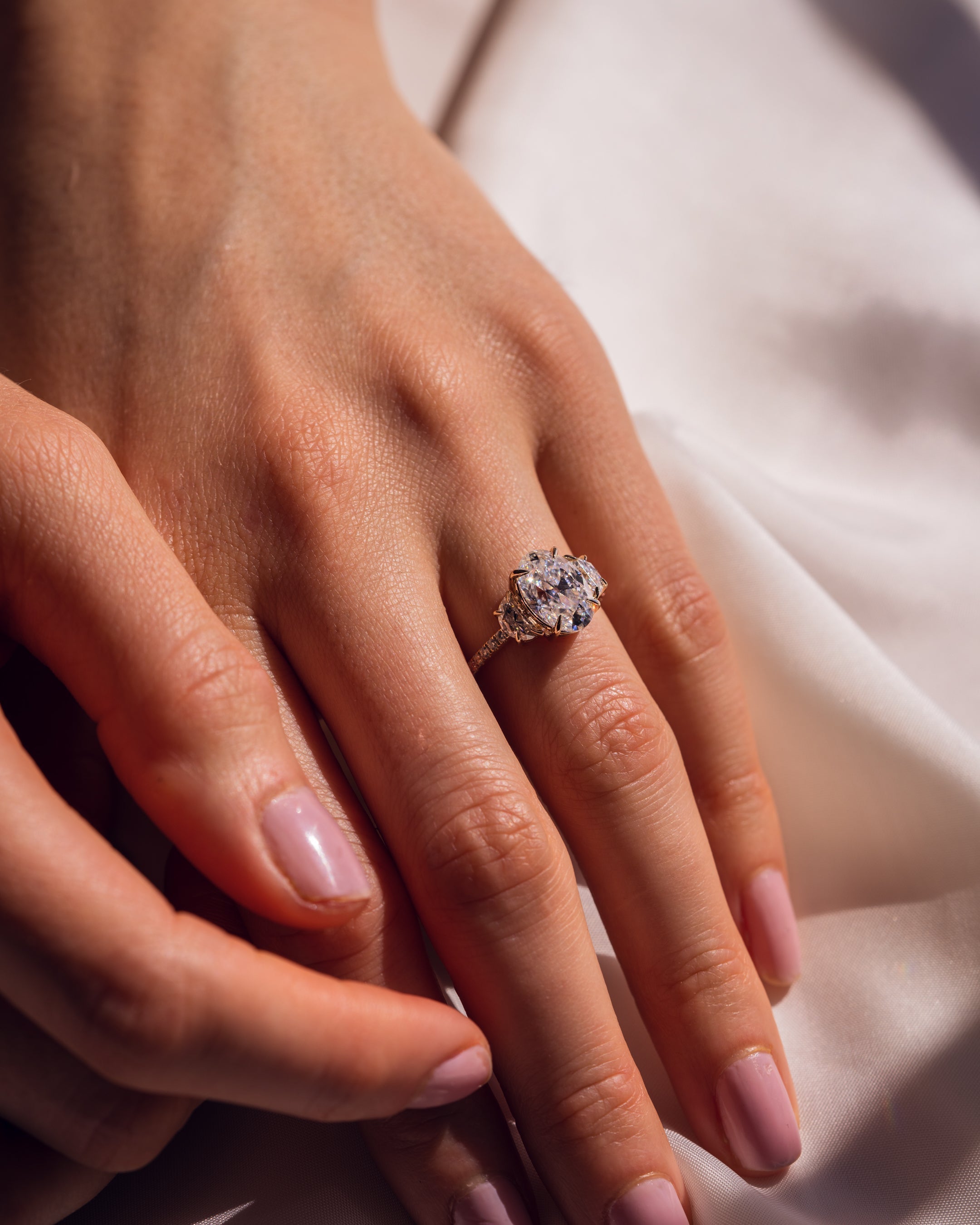 1.30 - 3.30 CT Oval F/VS2 CVD Diamond Three Stone Style Engagement Ring - Camila Brown