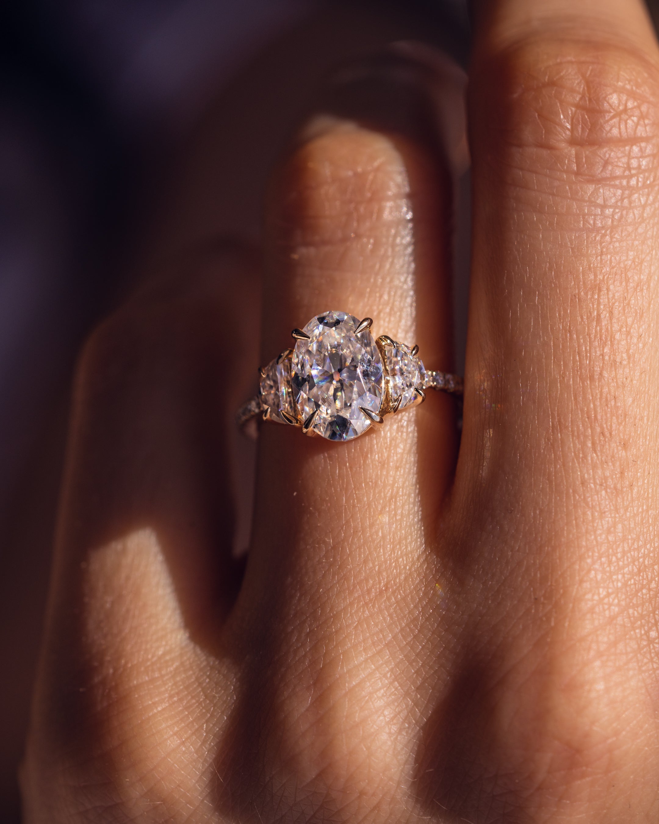 1.30 - 3.30 CT Oval F/VS2 CVD Diamond Three Stone Style Engagement Ring - Camila Brown