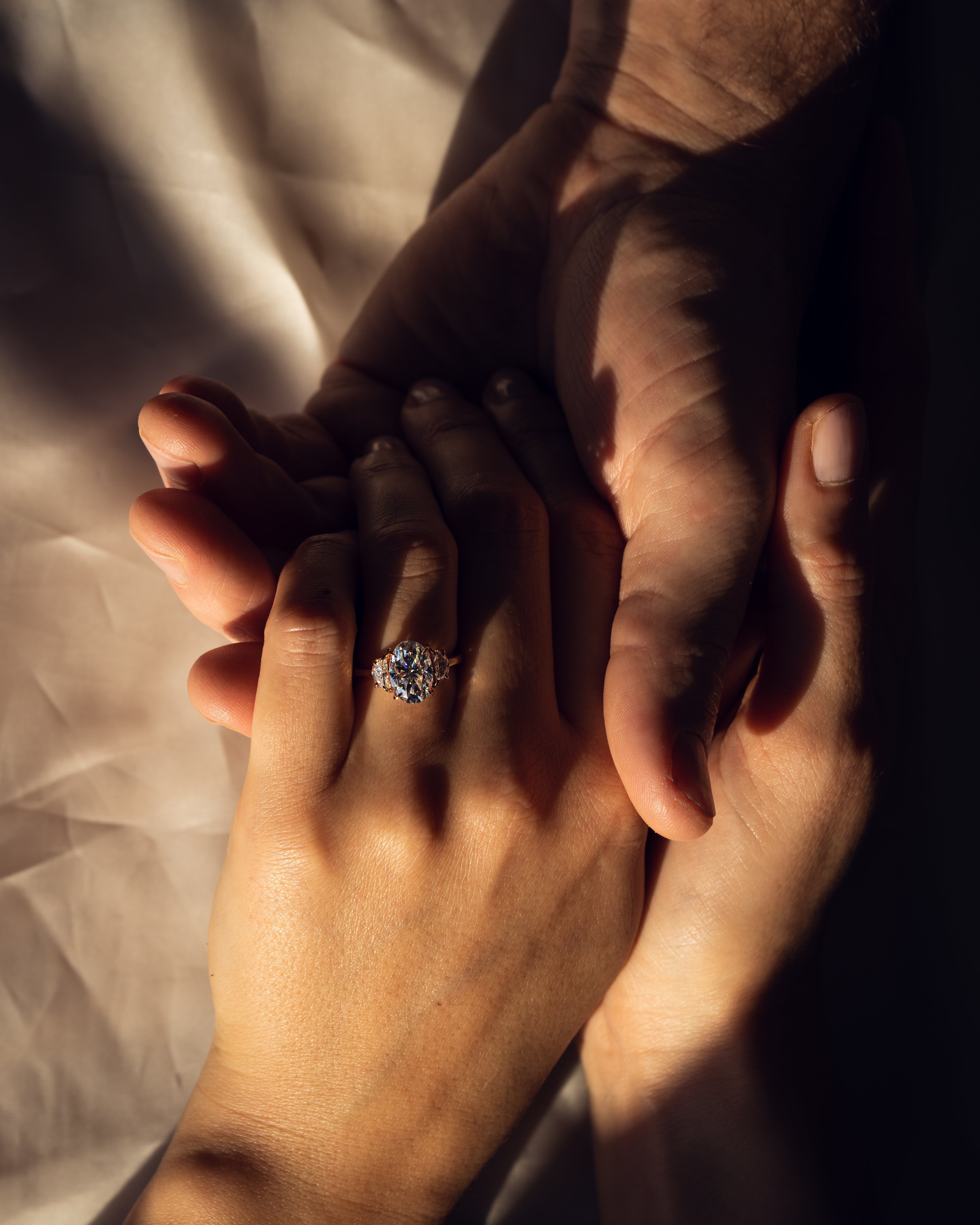 1.0 - 3.0 CT Oval F/VS2 CVD Diamond Three Stones Engagement Ring - Camila Brown