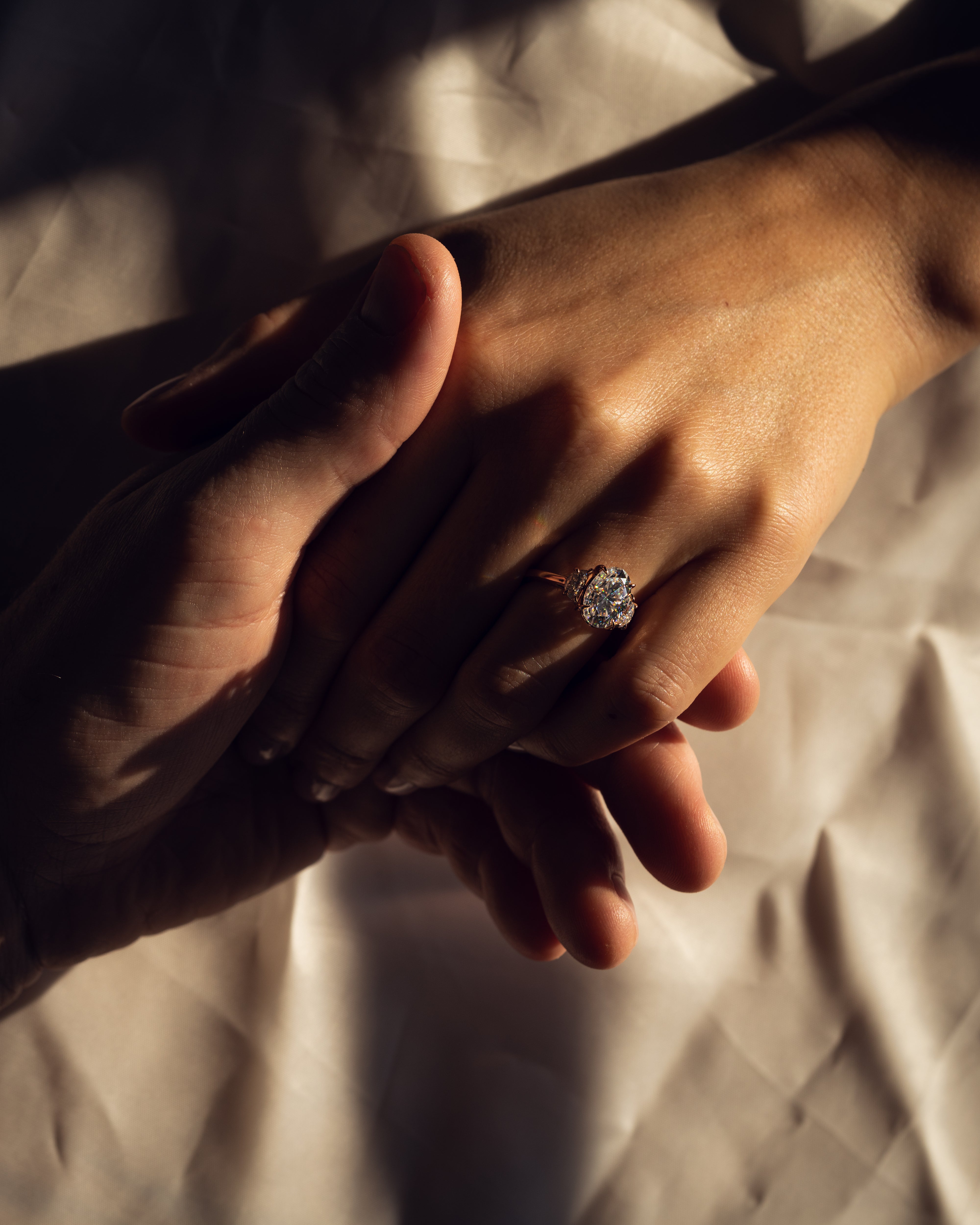 1.0 - 3.0 CT Oval F/VS2 CVD Diamond Three Stones Engagement Ring - Camila Brown