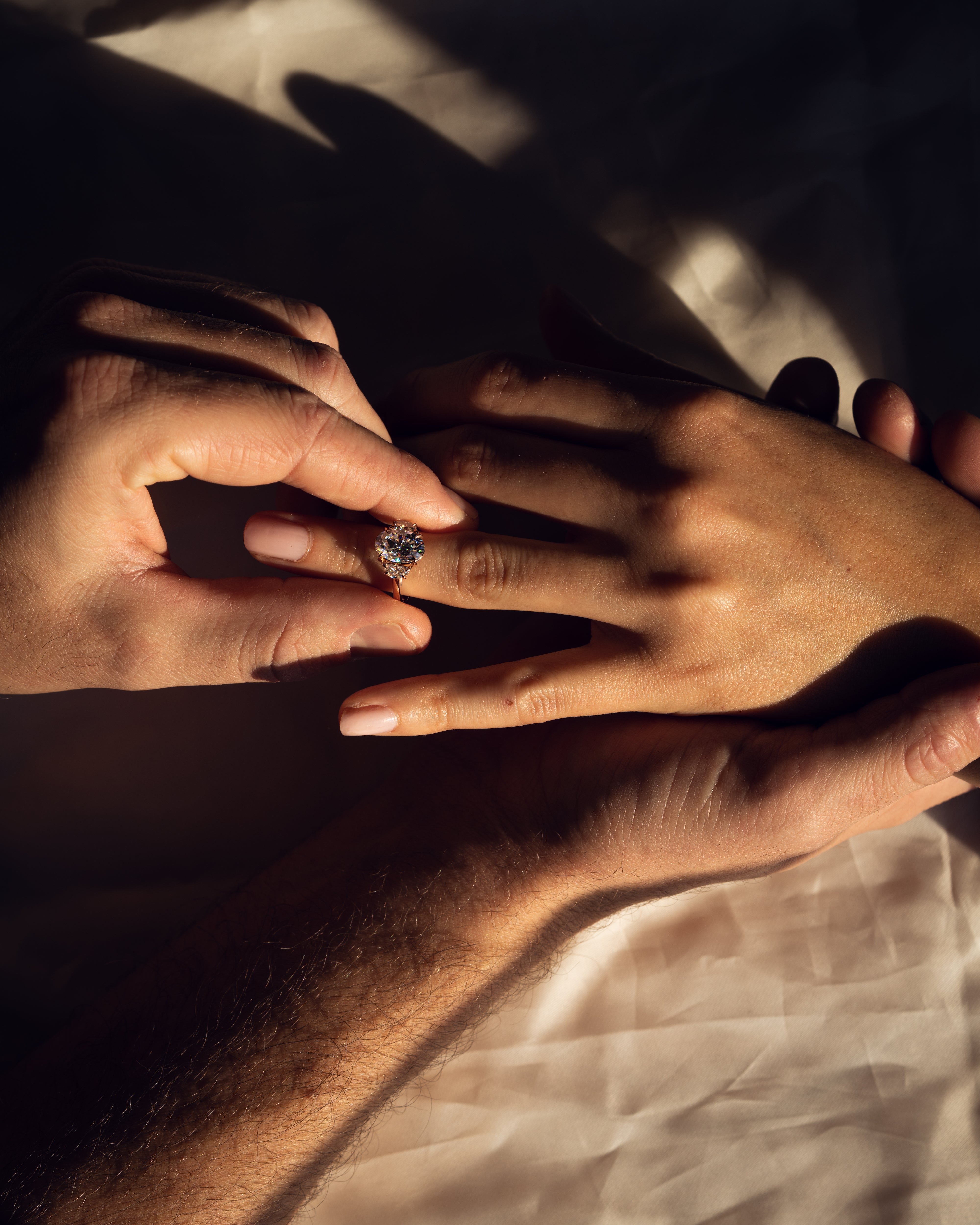 1.0 - 3.0 CT Oval F/VS2 CVD Diamond Three Stones Engagement Ring - Camila Brown