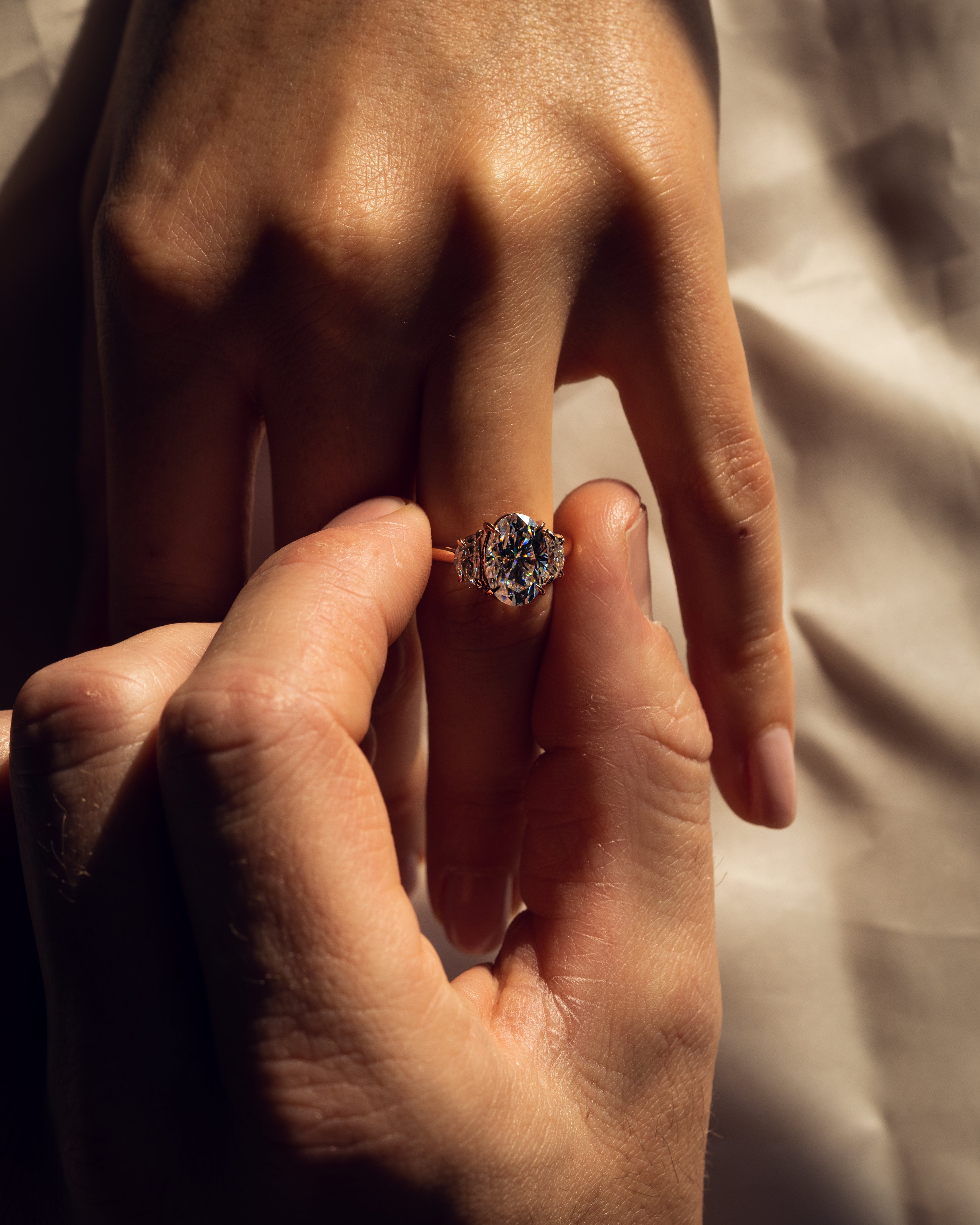 1.0 - 3.0 CT Oval F/VS2 CVD Diamond Three Stones Engagement Ring - Camila Brown