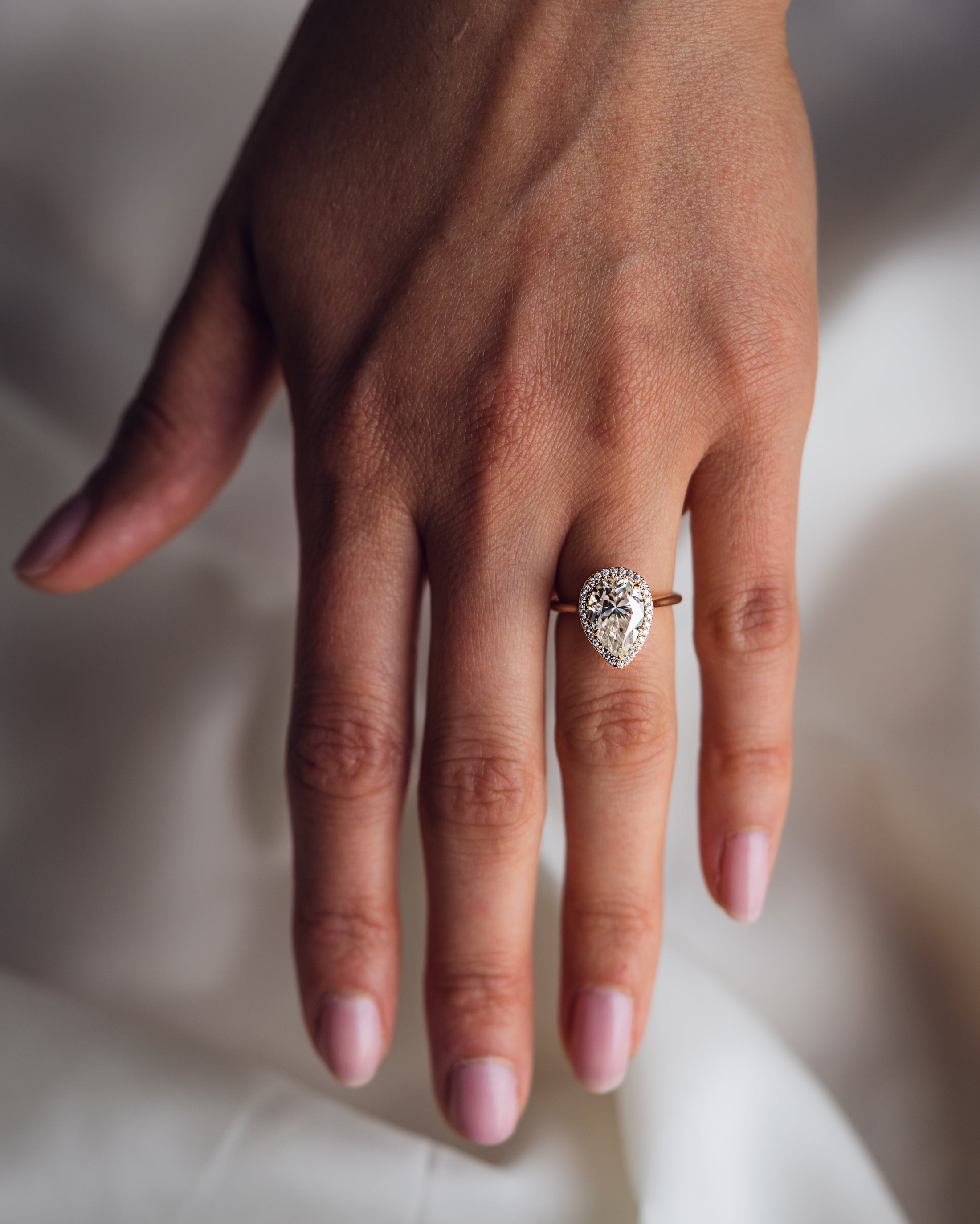 1.09-3.09 CT Pear E/VS1 CVD Diamond Halo Engagement Ring - Camila Brown