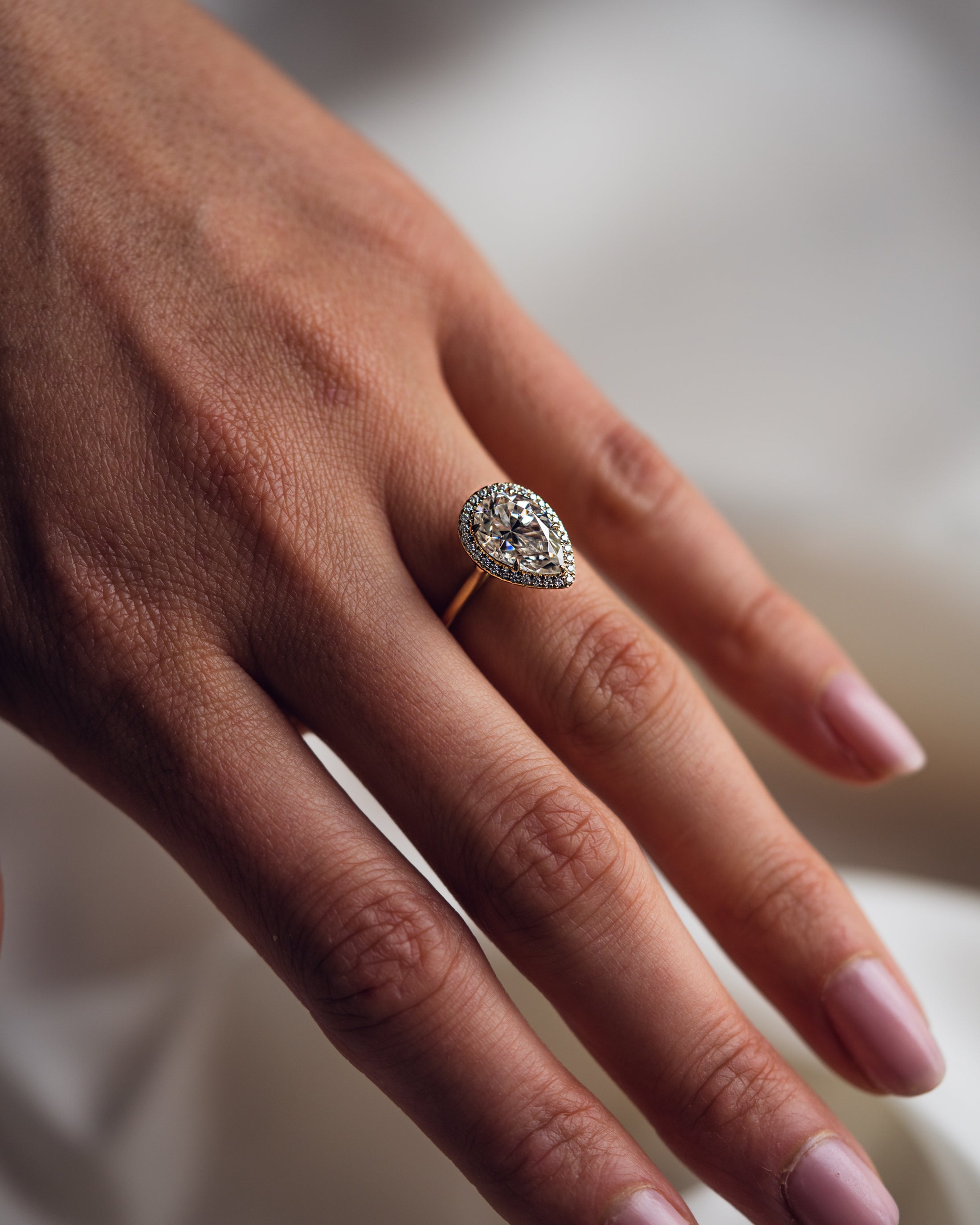 1.09-3.09 CT Pear E/VS1 CVD Diamond Halo Engagement Ring - Camila Brown