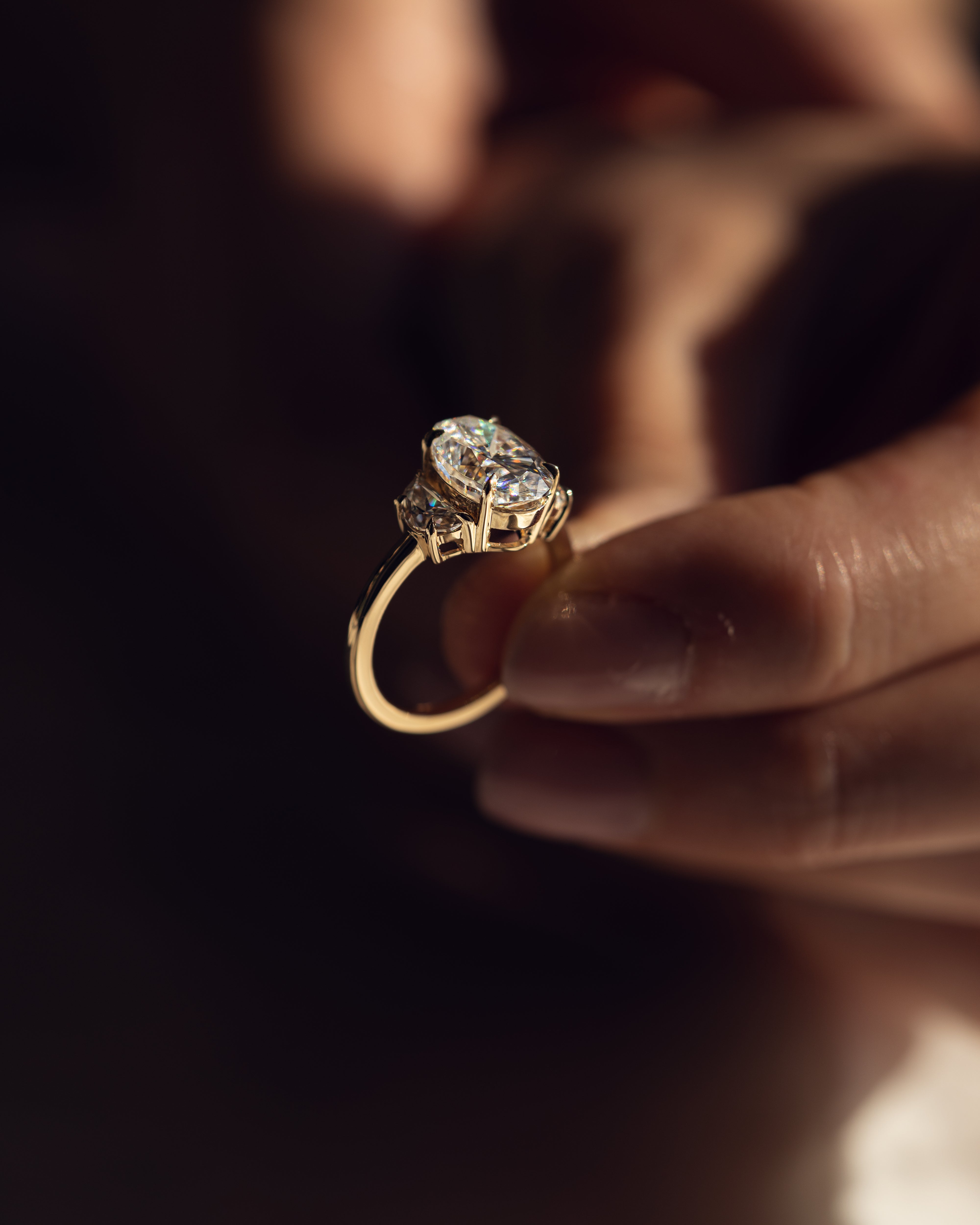 2.0 - 4.0 CT Oval G/VS2 CVD Diamond Three Stone Engagement Ring - Camila Brown