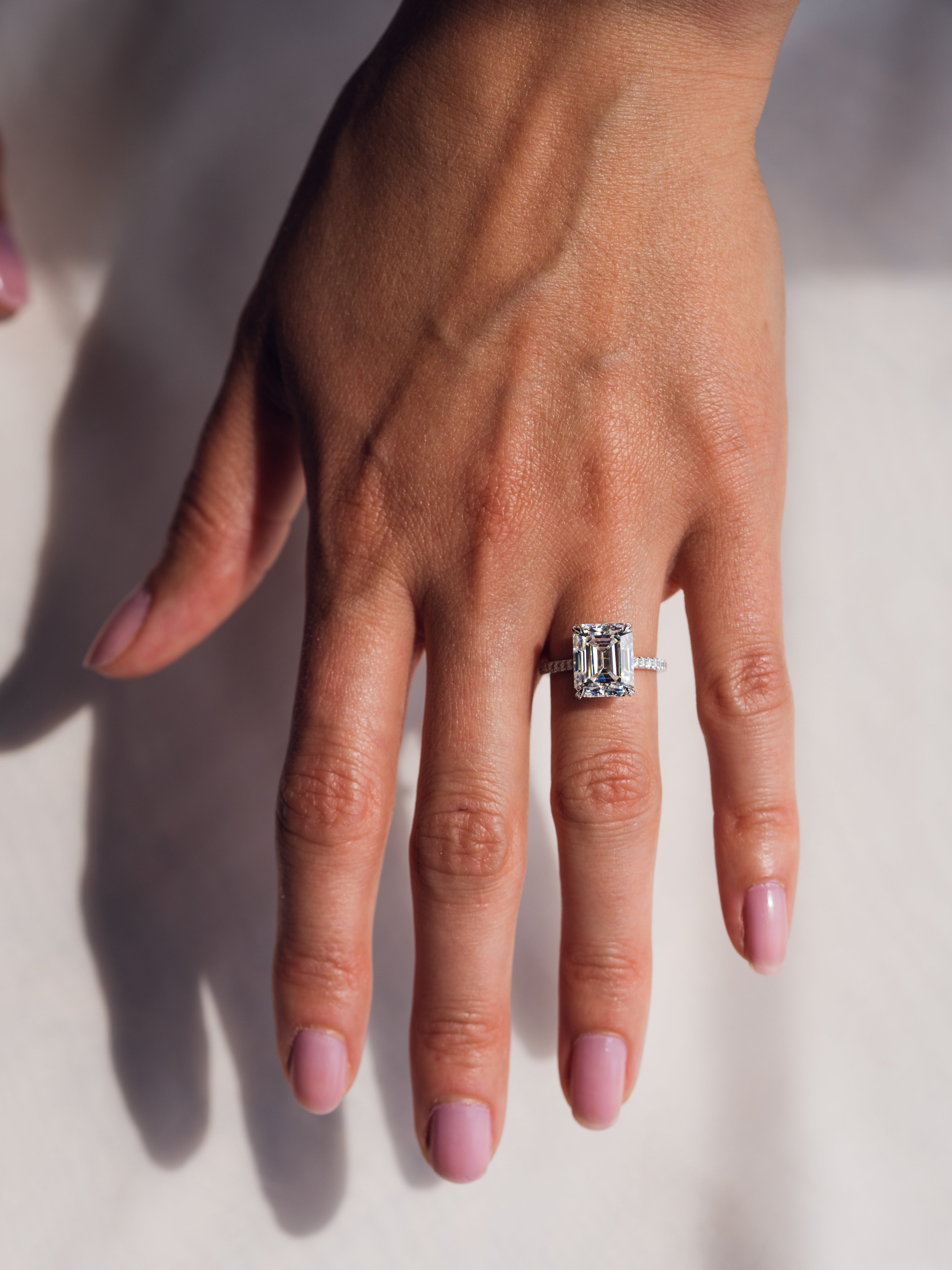 2.50 - 4.50 CT Emerald G/VS2 CVD Diamond Pave Setting Engagement Ring - Camila Brown