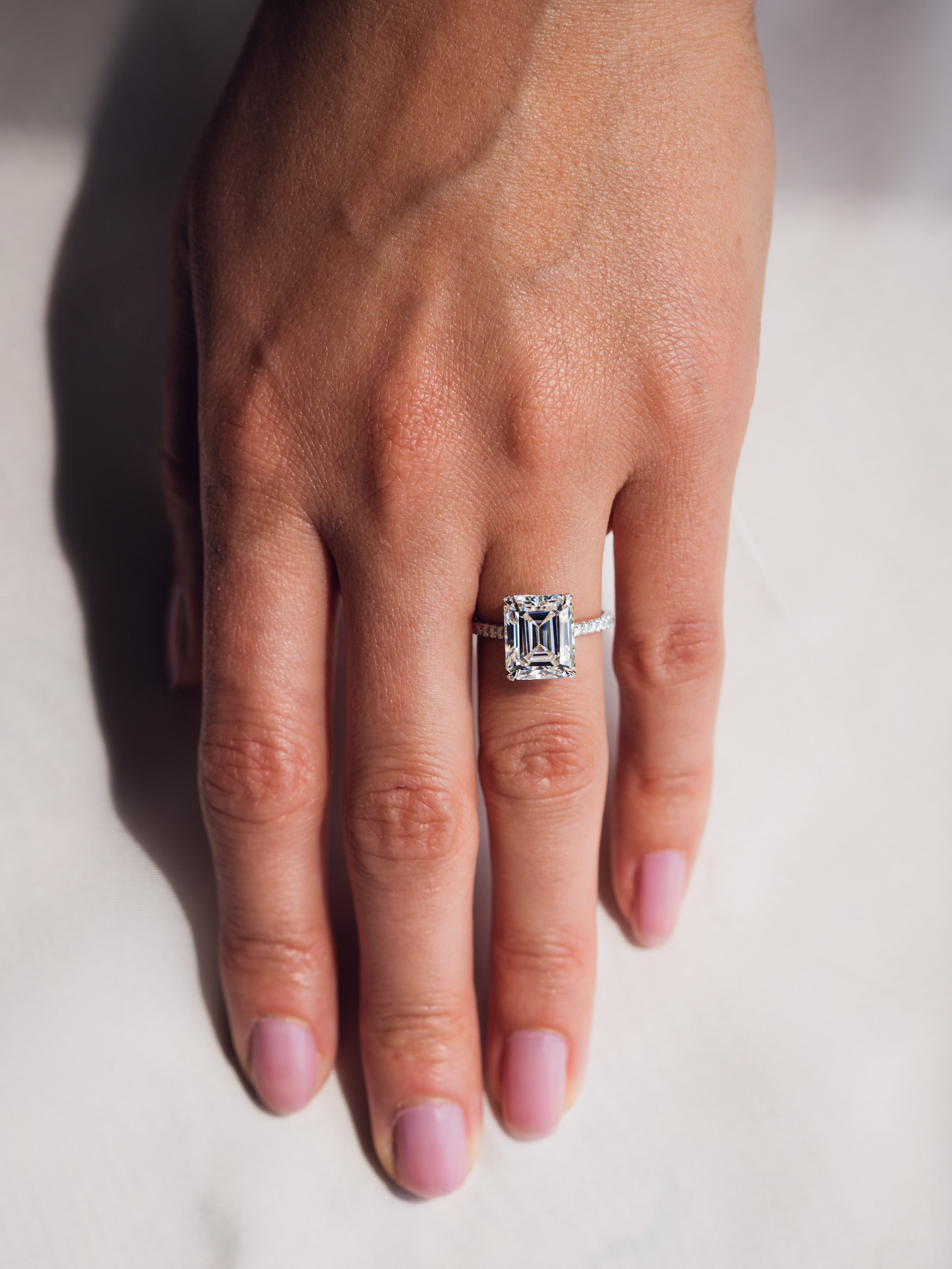 2.50 - 4.50 CT Emerald G/VS2 CVD Diamond Pave Setting Engagement Ring - Camila Brown