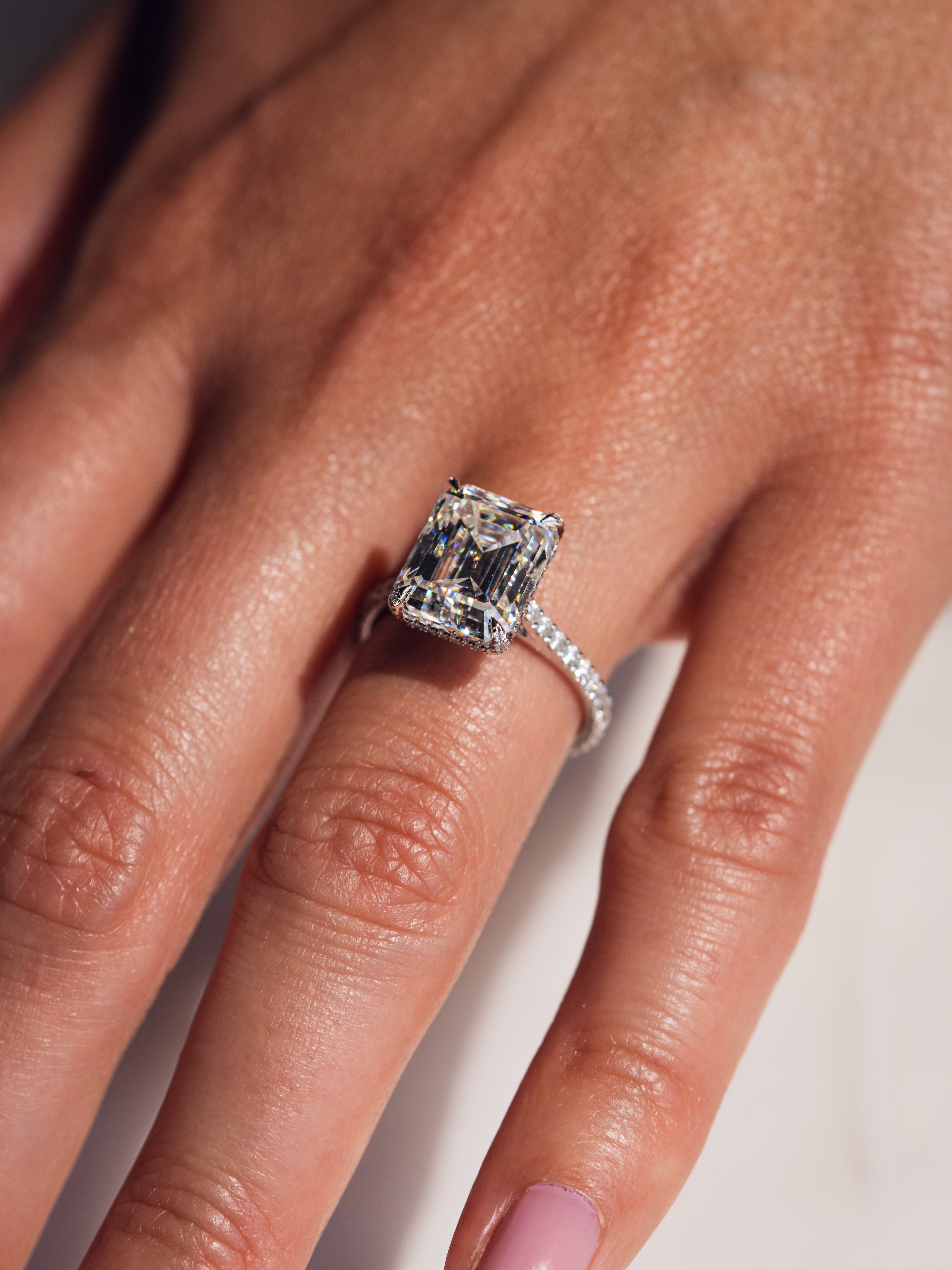 2.50 - 4.50 CT Emerald G/VS2 CVD Diamond Pave Setting Engagement Ring - Camila Brown