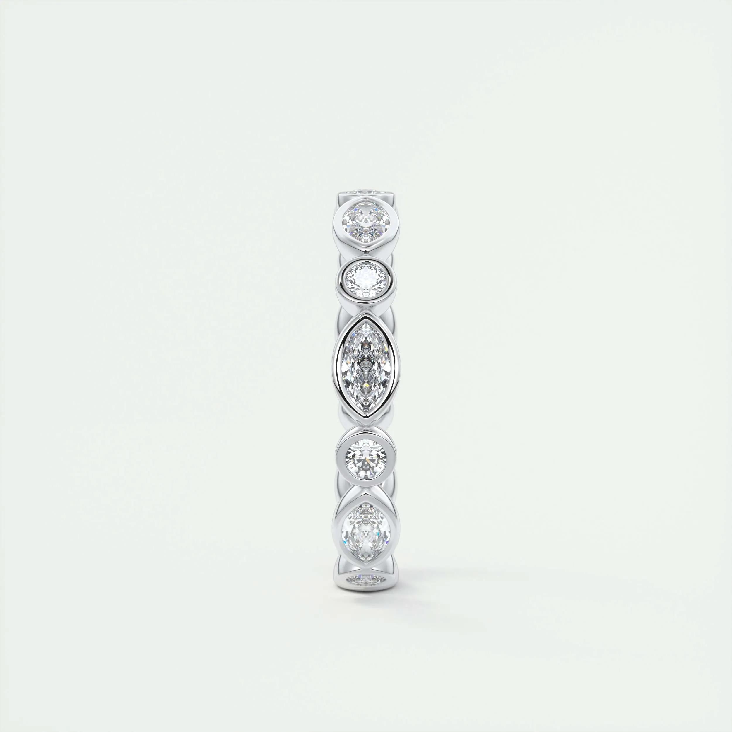 0.98 TCW Marquise & Round CVD Diamond Bezel Setting Wedding Band - Camila Brown