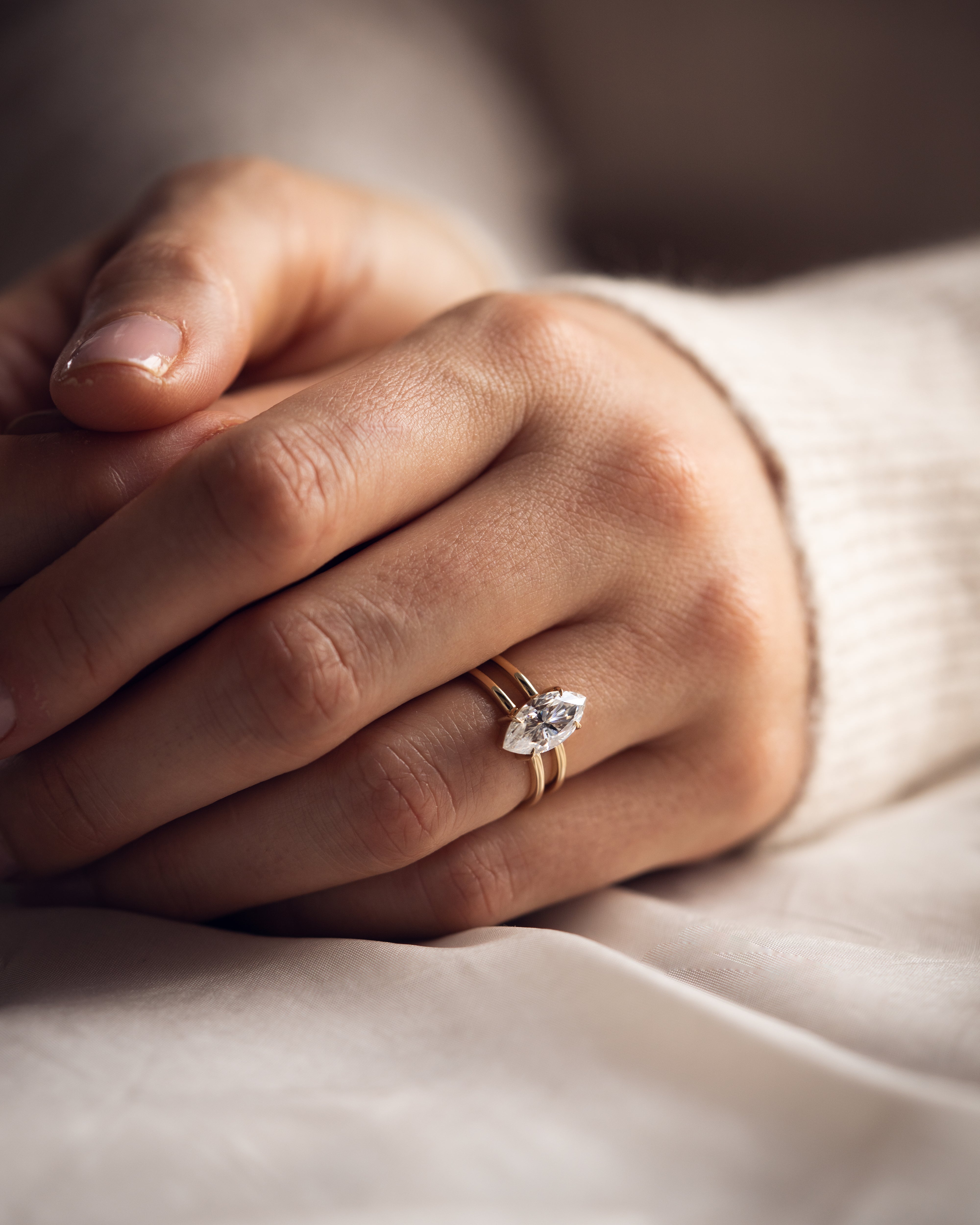 1.58 CT Marquise E/VS1 CVD Diamond Solitaire Double Band Engagement Ring - Camila Brown