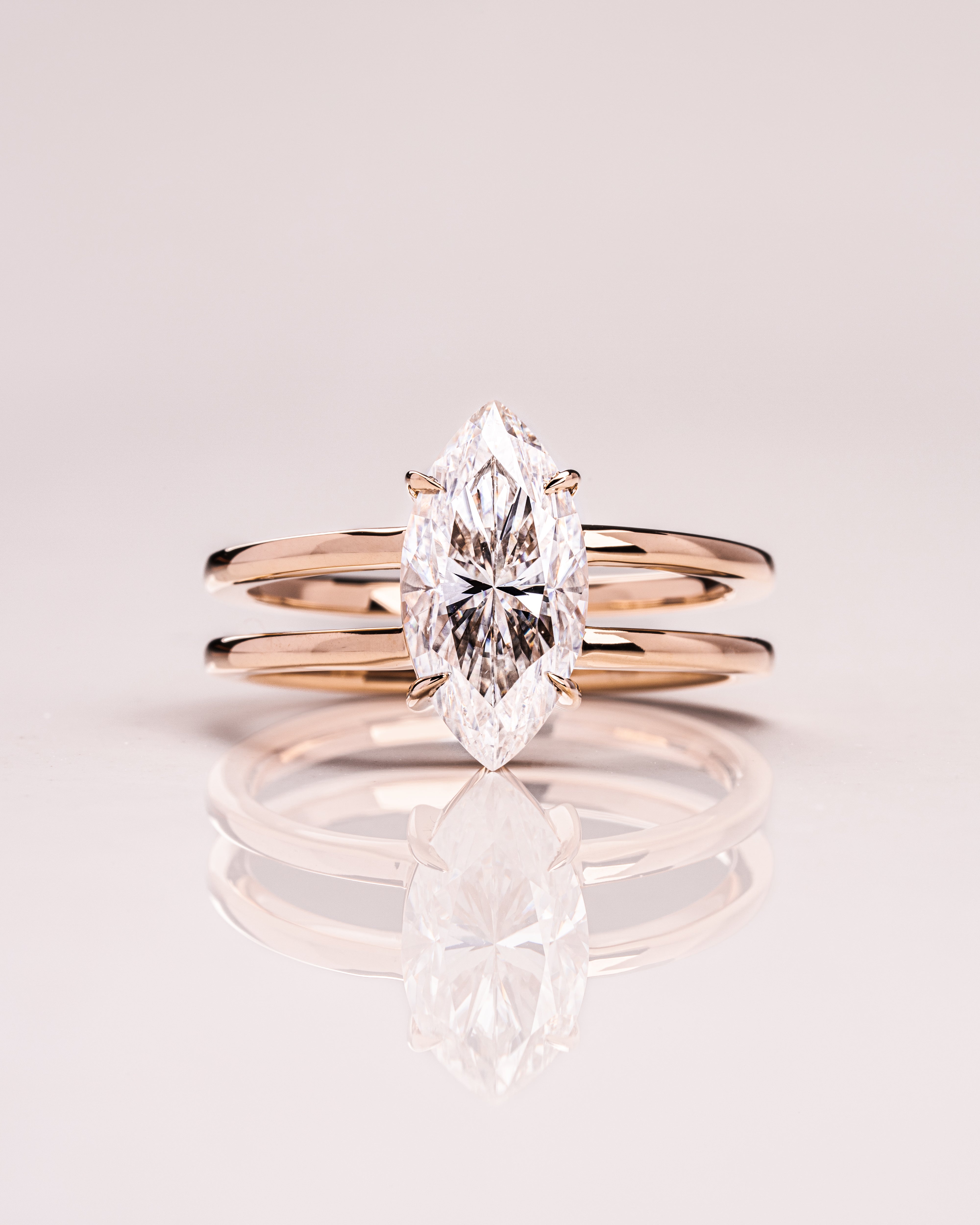 1.58 CT Marquise E/VS1 CVD Diamond Solitaire Double Band Engagement Ring - Camila Brown