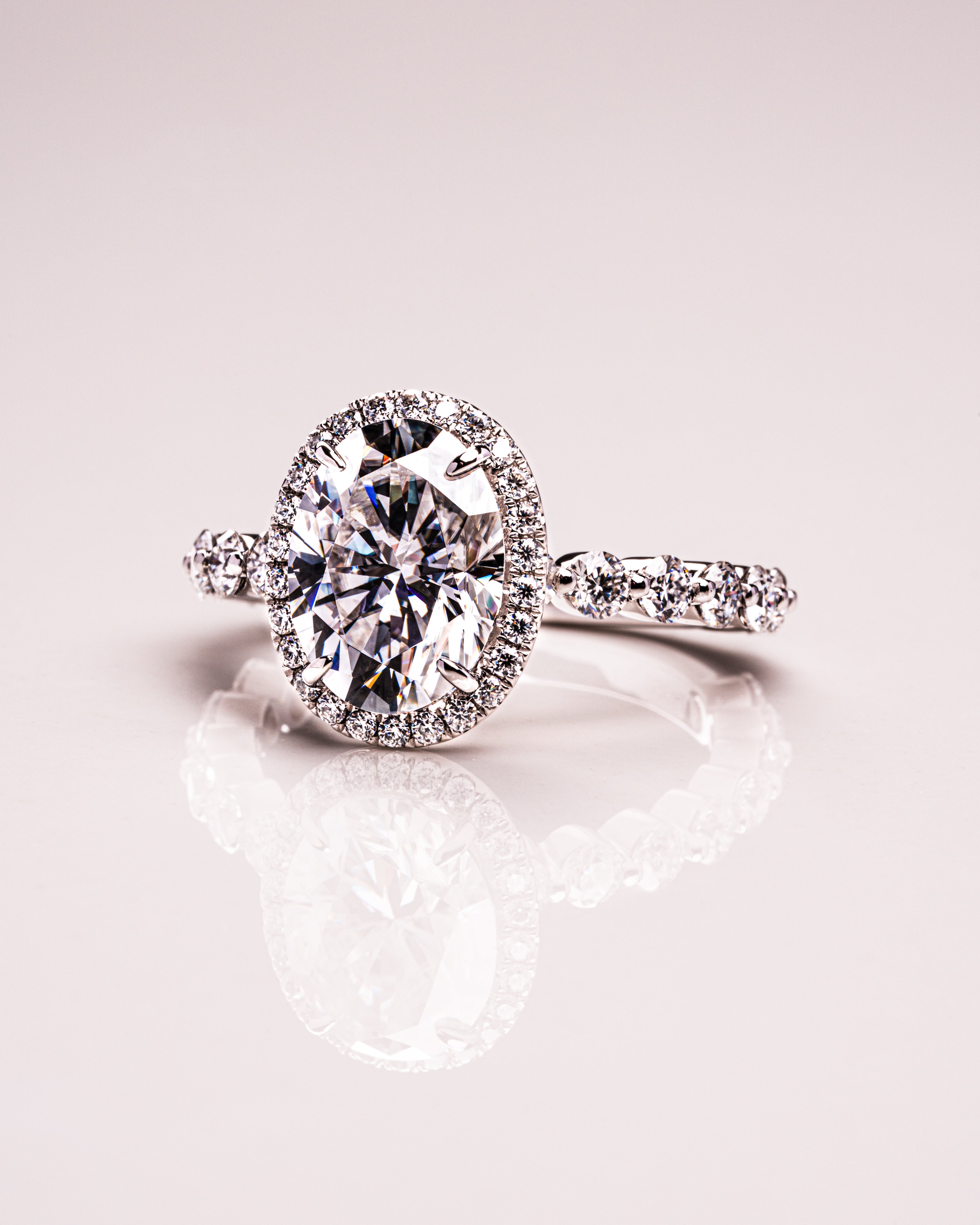 2.22 - 4.22 CT Oval G/VS2 CVD Diamond Halo Pave Setting Engagement Ring - Camila Brown