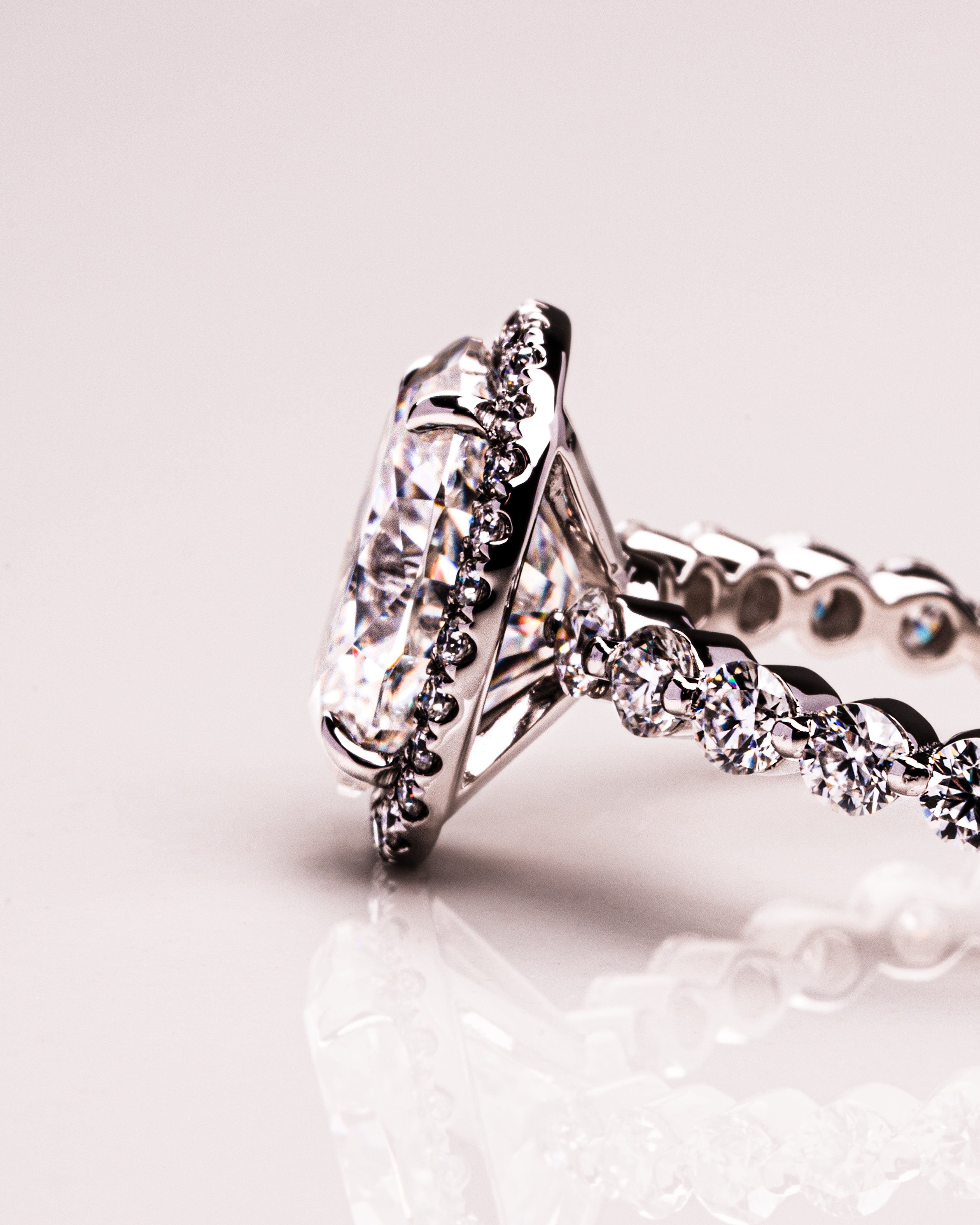 2.22 - 4.22 CT Oval G/VS2 CVD Diamond Halo Pave Setting Engagement Ring - Camila Brown