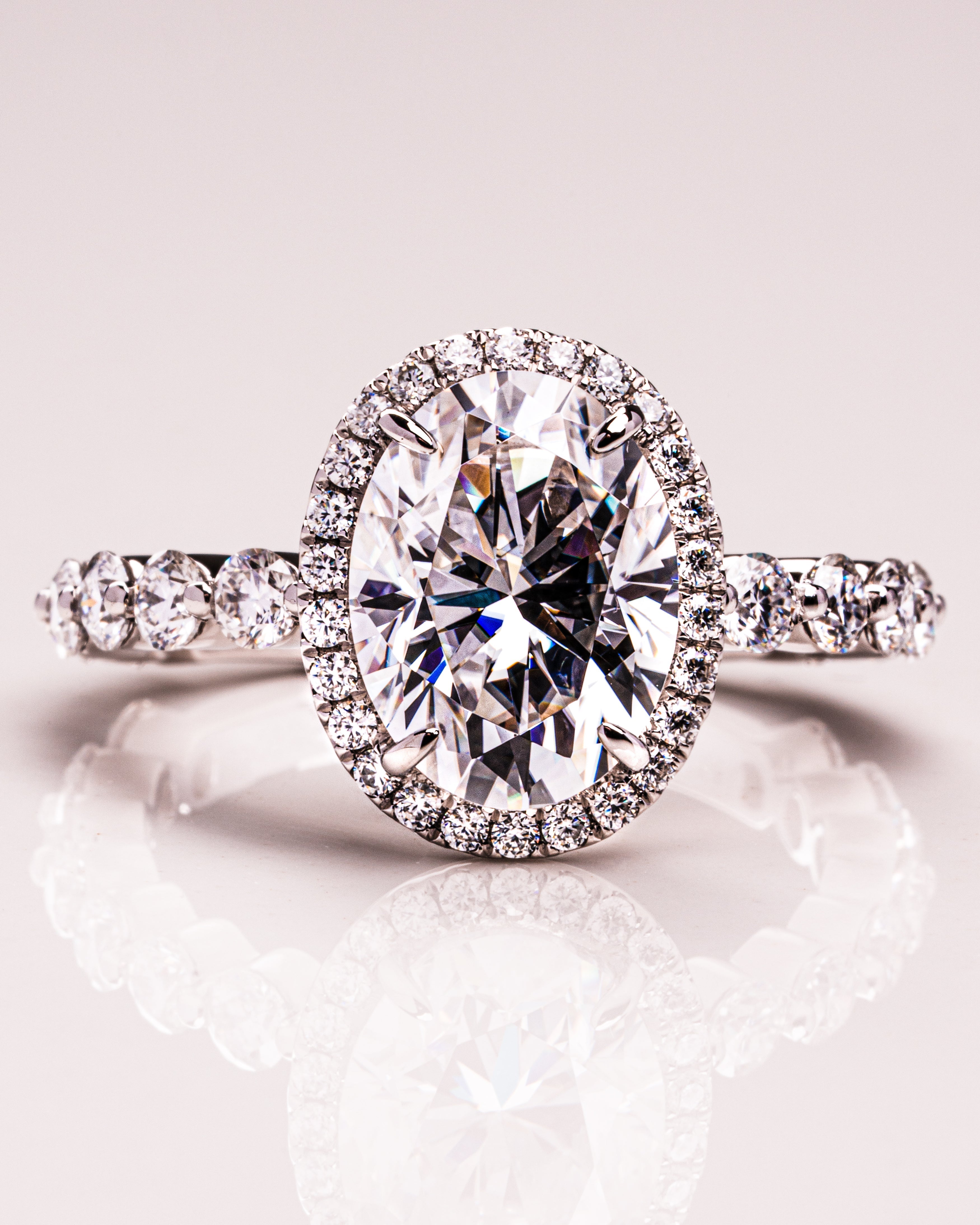 2.22 - 4.22 CT Oval G/VS2 CVD Diamond Halo Pave Setting Engagement Ring - Camila Brown
