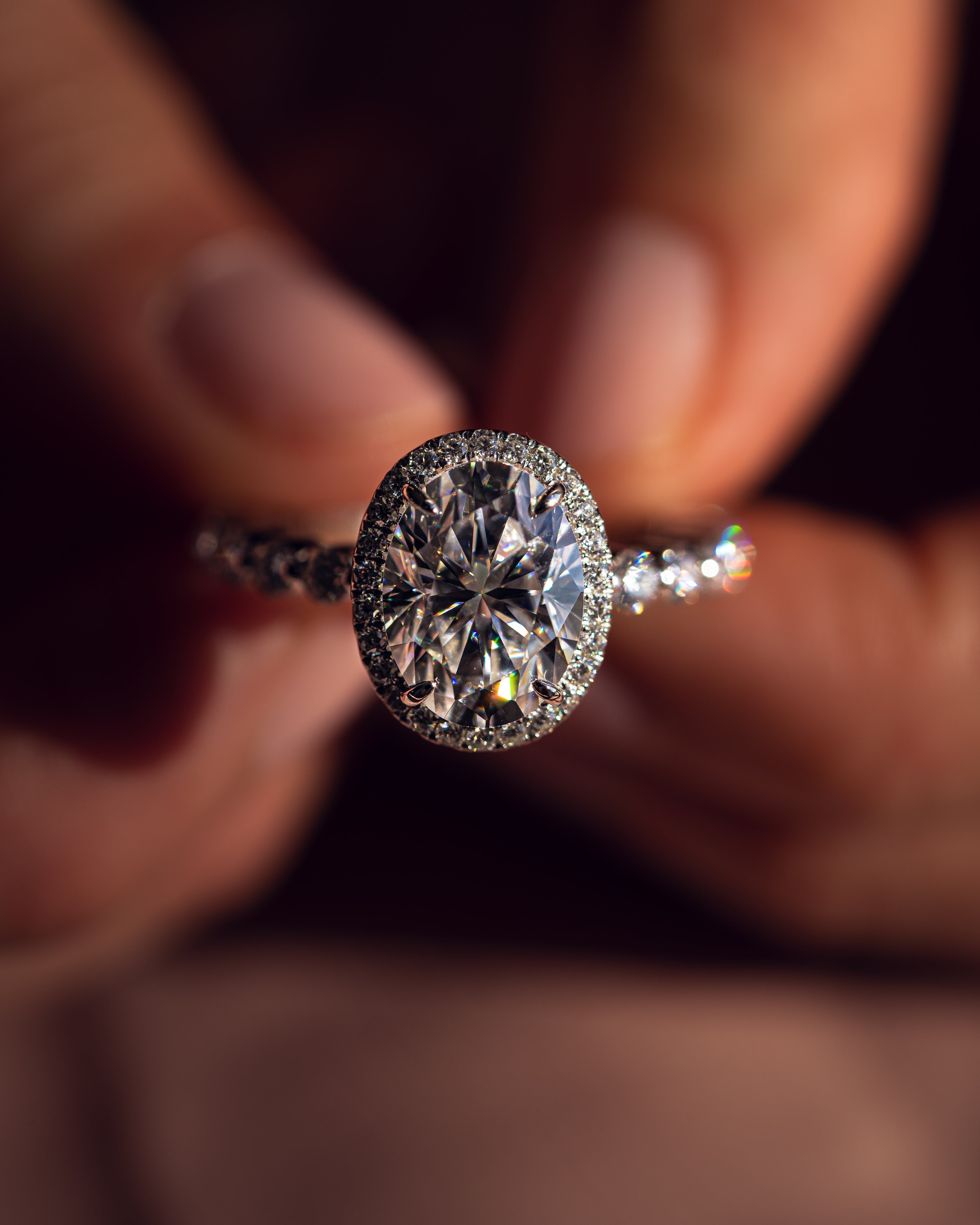 2.22 - 4.22 CT Oval G/VS2 CVD Diamond Halo Pave Setting Engagement Ring - Camila Brown