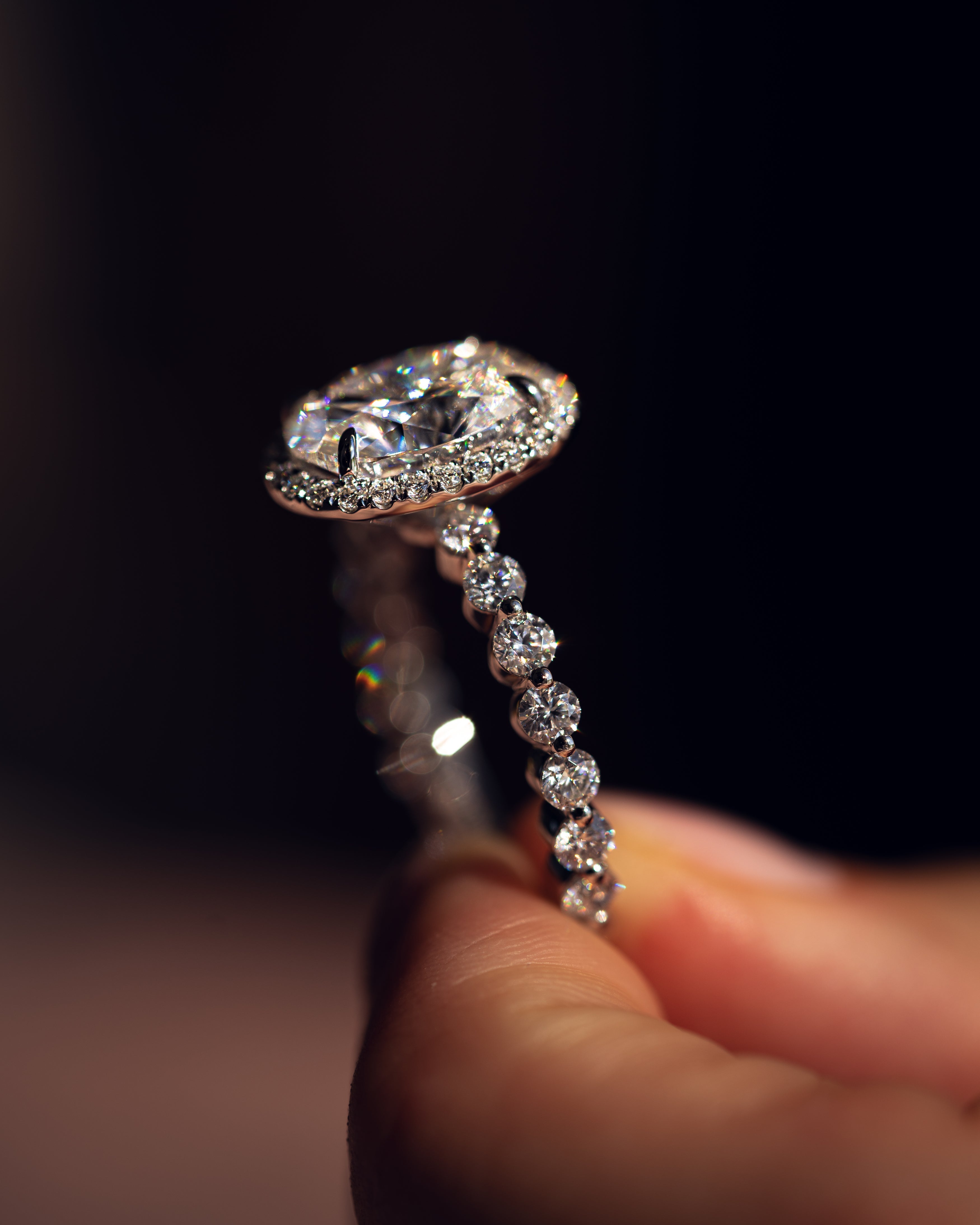 2.22 - 4.22 CT Oval G/VS2 CVD Diamond Halo Pave Setting Engagement Ring - Camila Brown