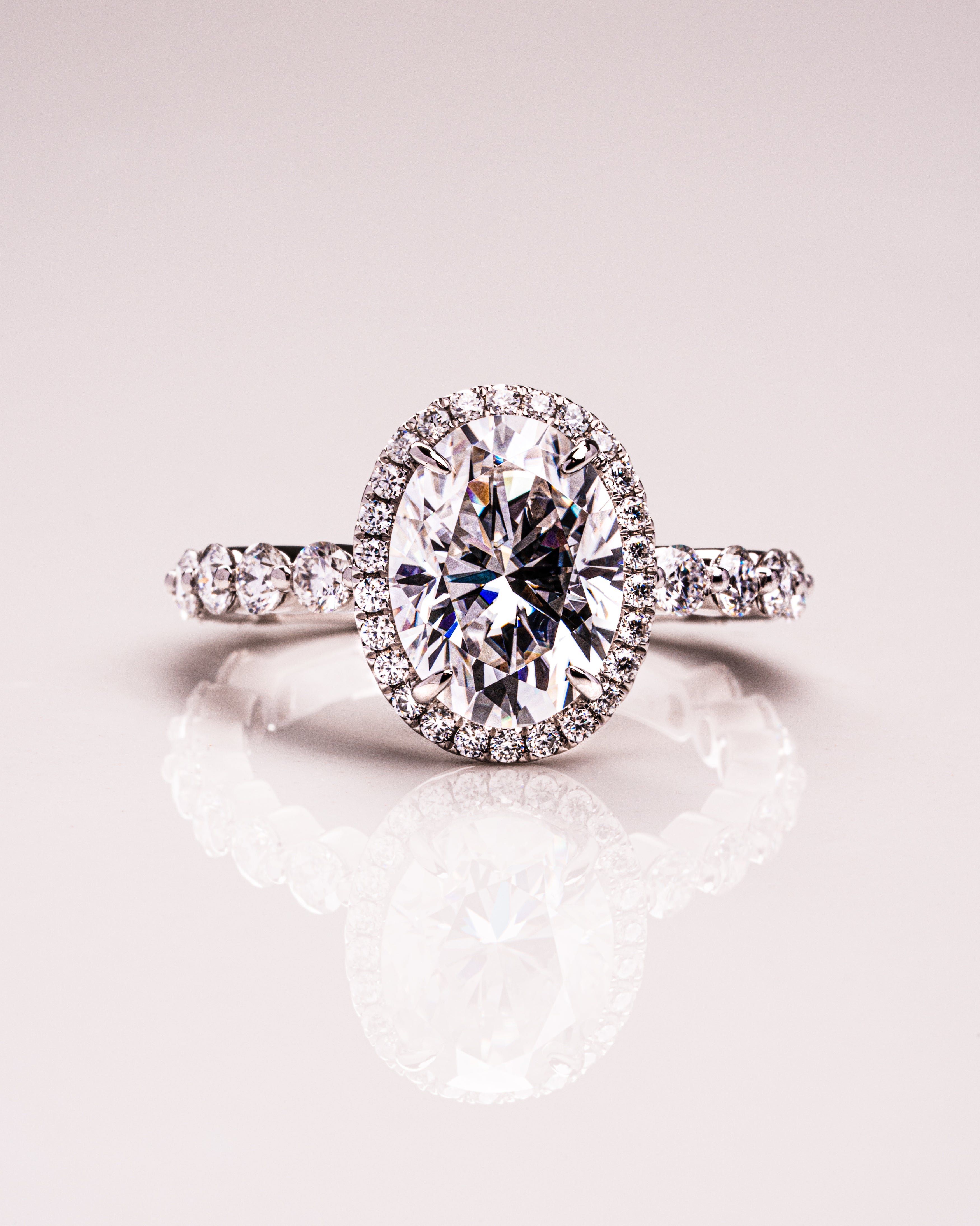 2.22 - 4.22 CT Oval G/VS2 CVD Diamond Halo Pave Setting Engagement Ring - Camila Brown