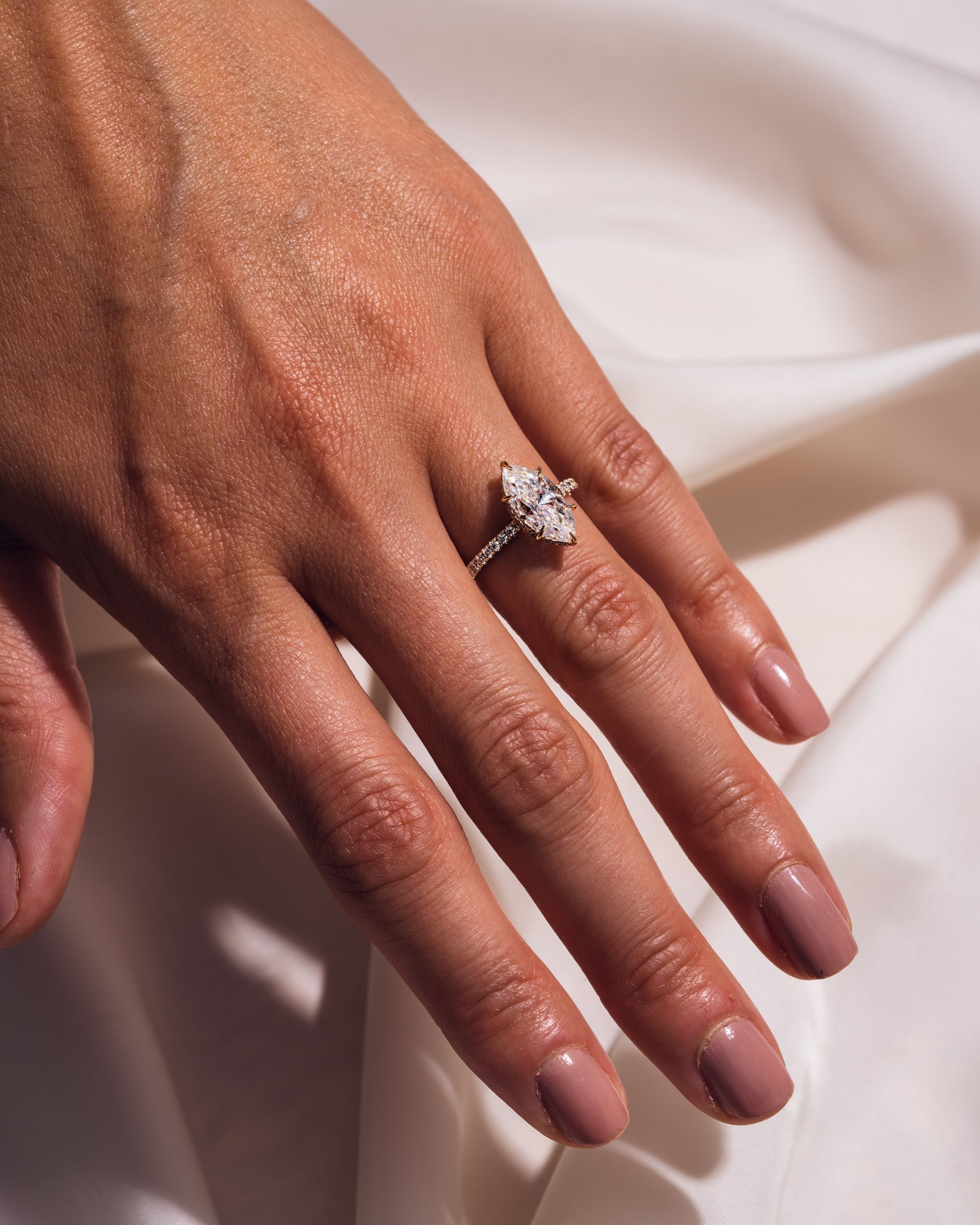 1.09 - 3.09 CT Marquise F/VS1 CVD Diamond Hidden Halo Pave Setting Engagement Ring - Camila Brown