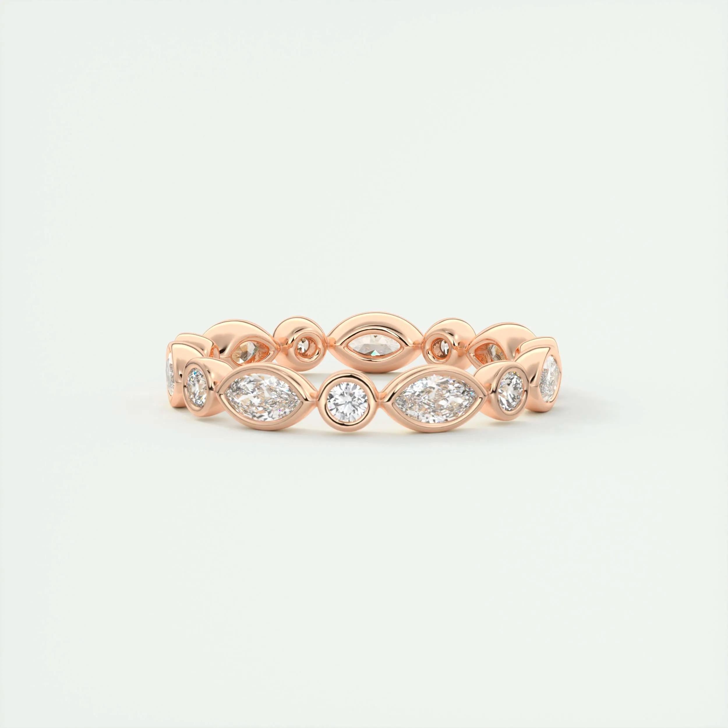 0.98 TCW Marquise & Round CVD Diamond Bezel Setting Wedding Band - Camila Brown