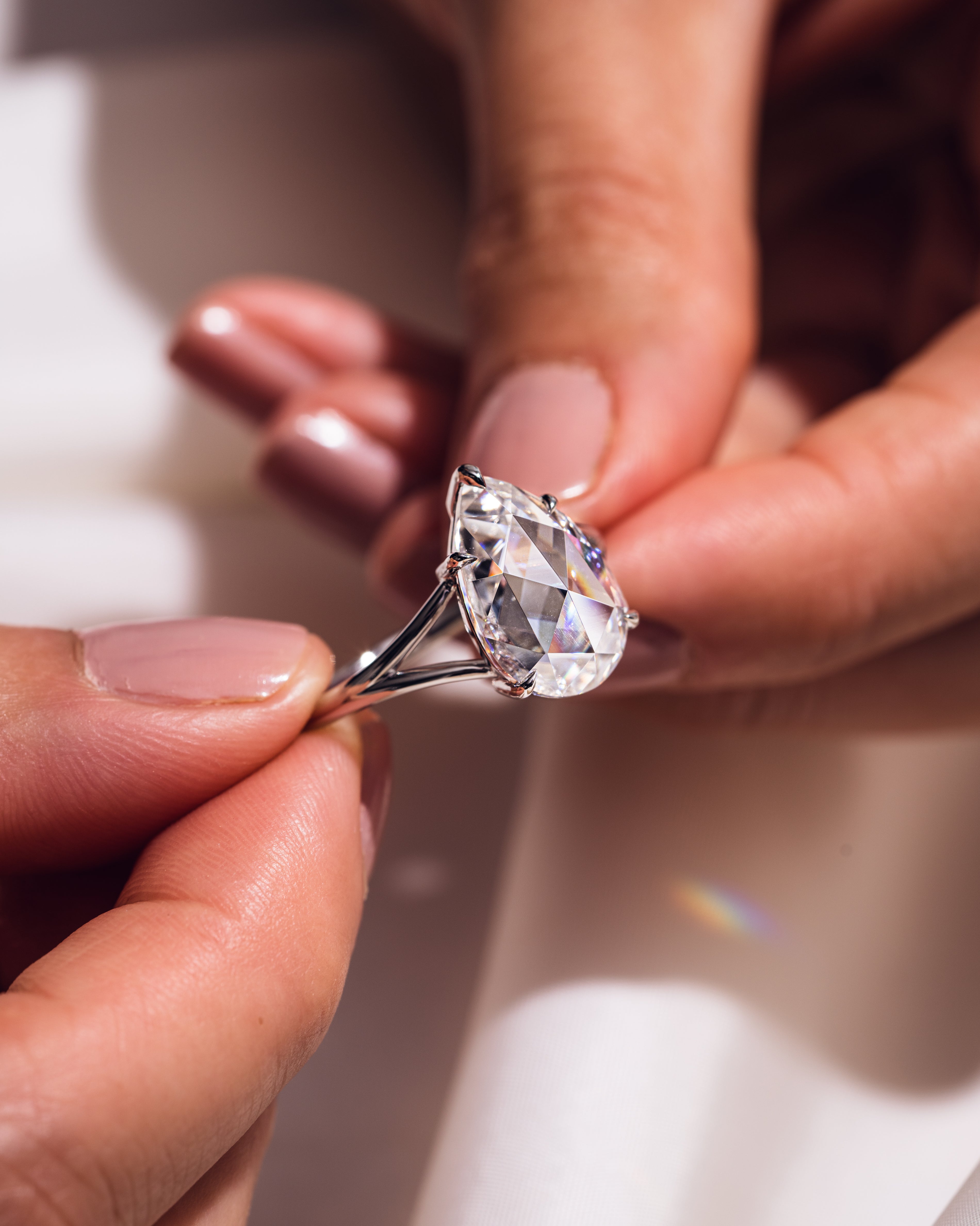 1.09 - 3.09 CT Pear E/VS1 CVD Diamond Solitaire Split Shank Engagement Ring - Camila Brown