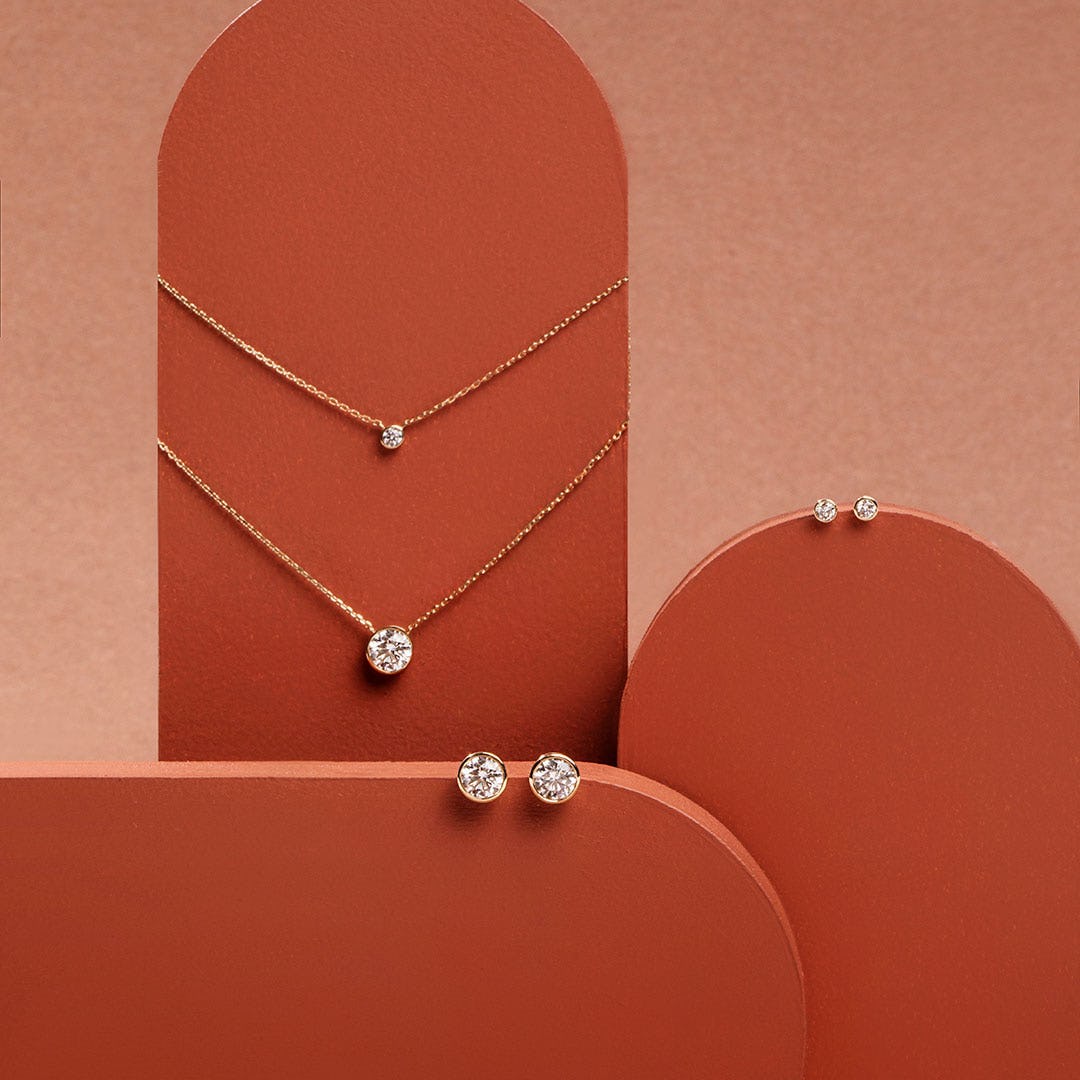 0.10 CT-1.0 CT Round Bezel Solitaire F/VS Lab Grown Diamond Necklace - Camila Brown