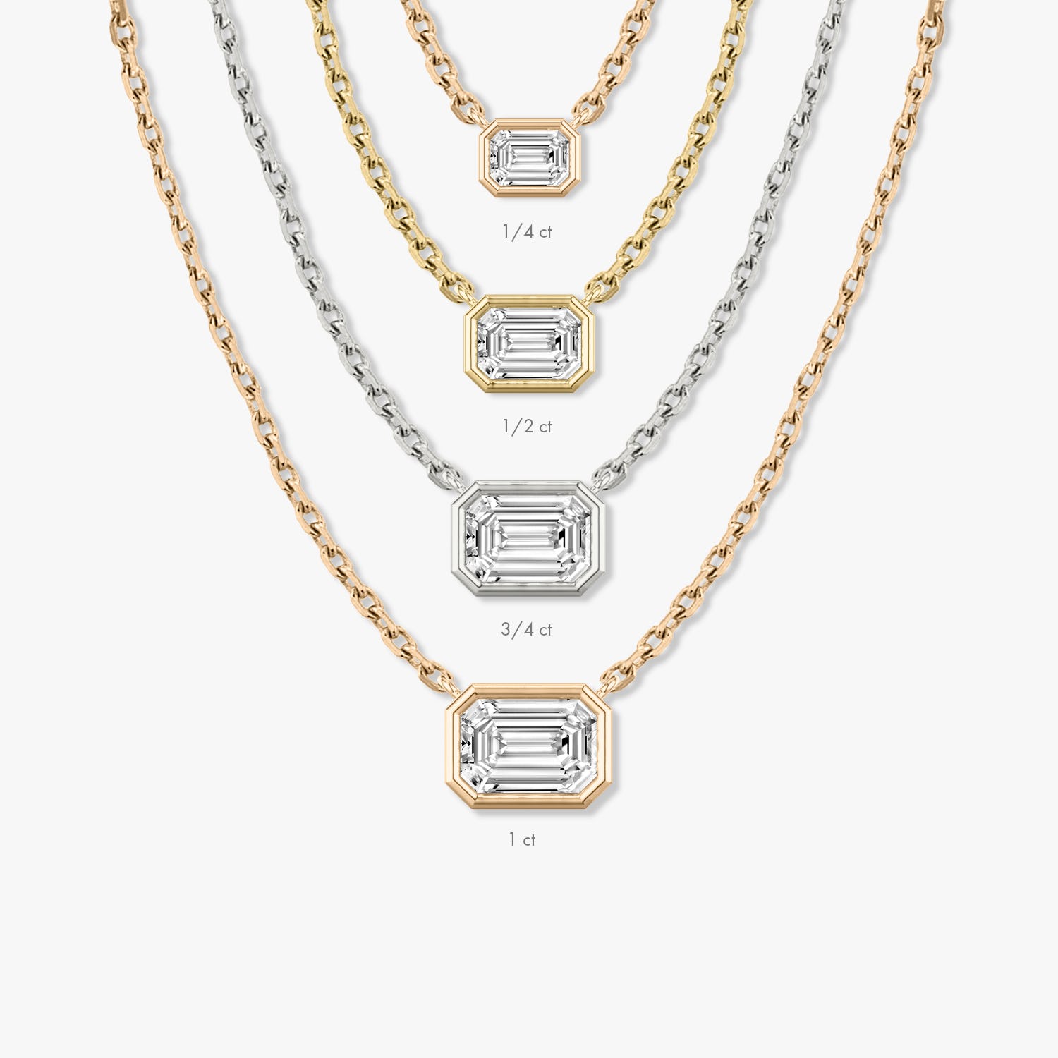 0.25 CT-1.0 CT Emerald Bezel Solitaire F/VS Lab Grown Diamond Necklace - Camila Brown