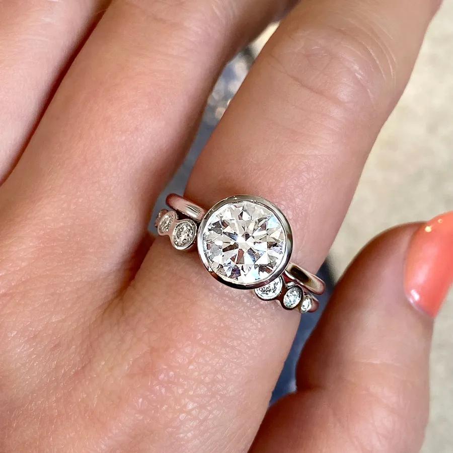 0.22 TCW Round CVD Diamond Bezel Open Wedding Band - Camila Brown