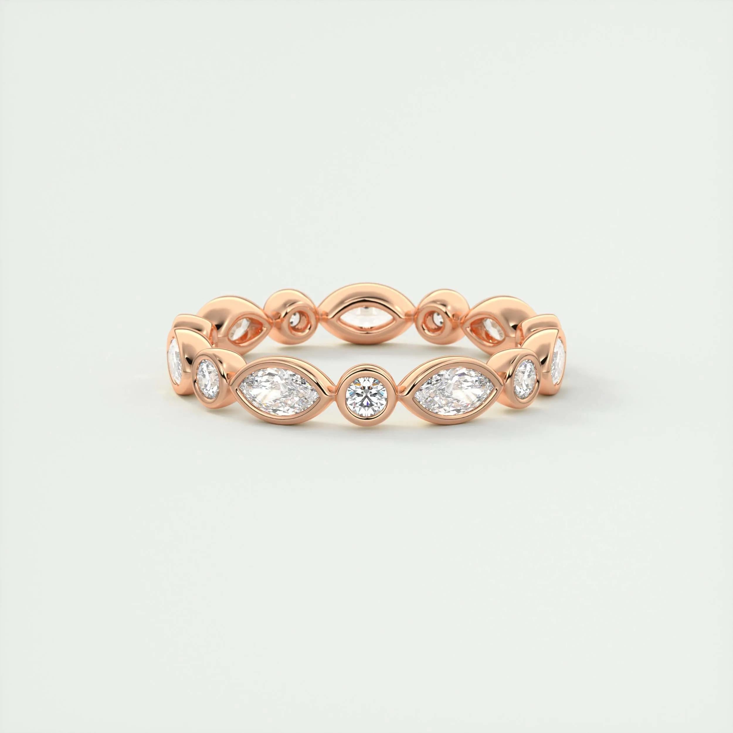 0.98 TCW Marquise & Round CVD Diamond Bezel Setting Wedding Band - Camila Brown