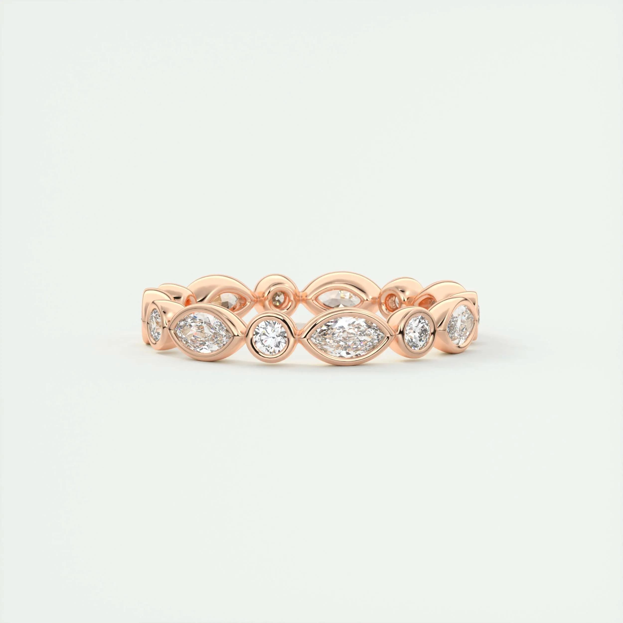 0.98 TCW Marquise & Round CVD Diamond Bezel Setting Wedding Band - Camila Brown