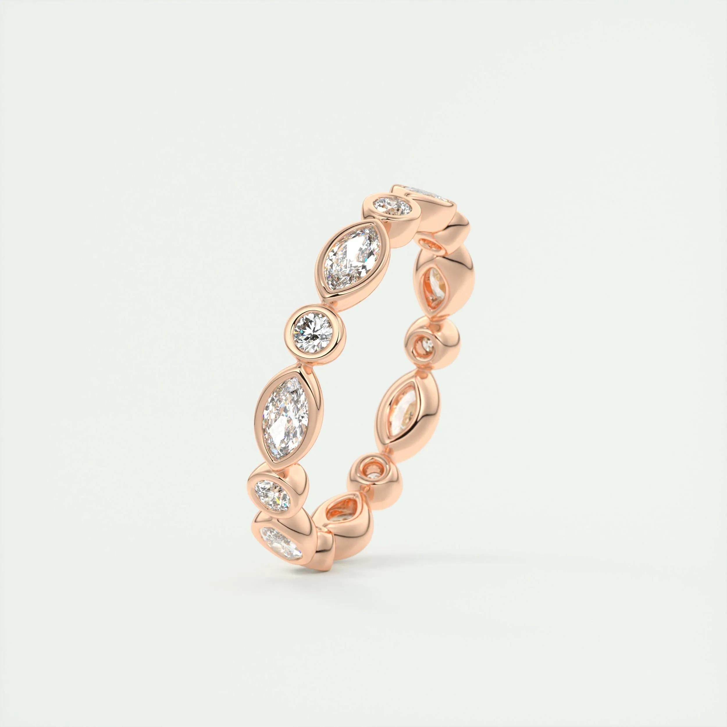 0.98 TCW Marquise & Round CVD Diamond Bezel Setting Wedding Band - Camila Brown