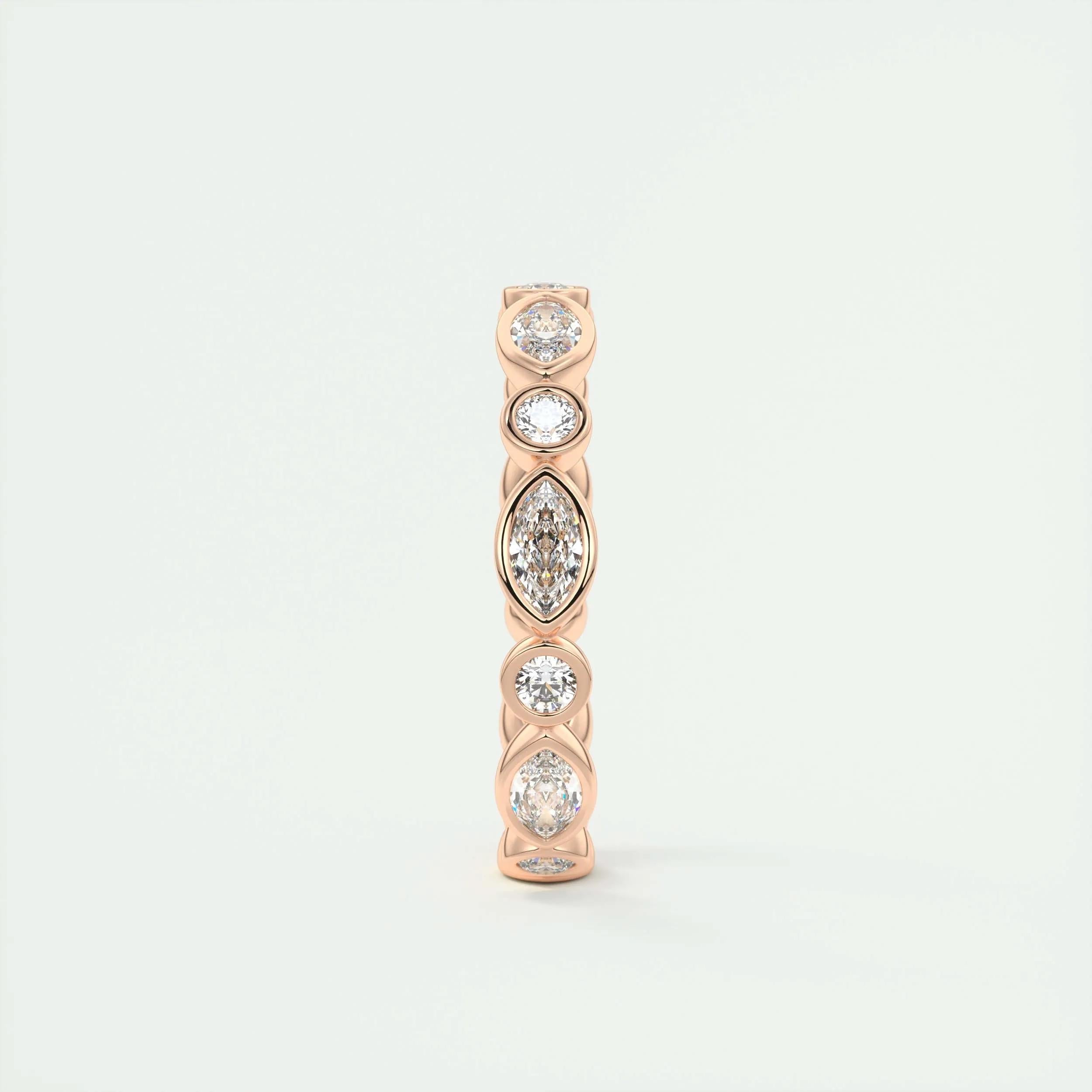 0.98 TCW Marquise & Round CVD Diamond Bezel Setting Wedding Band - Camila Brown