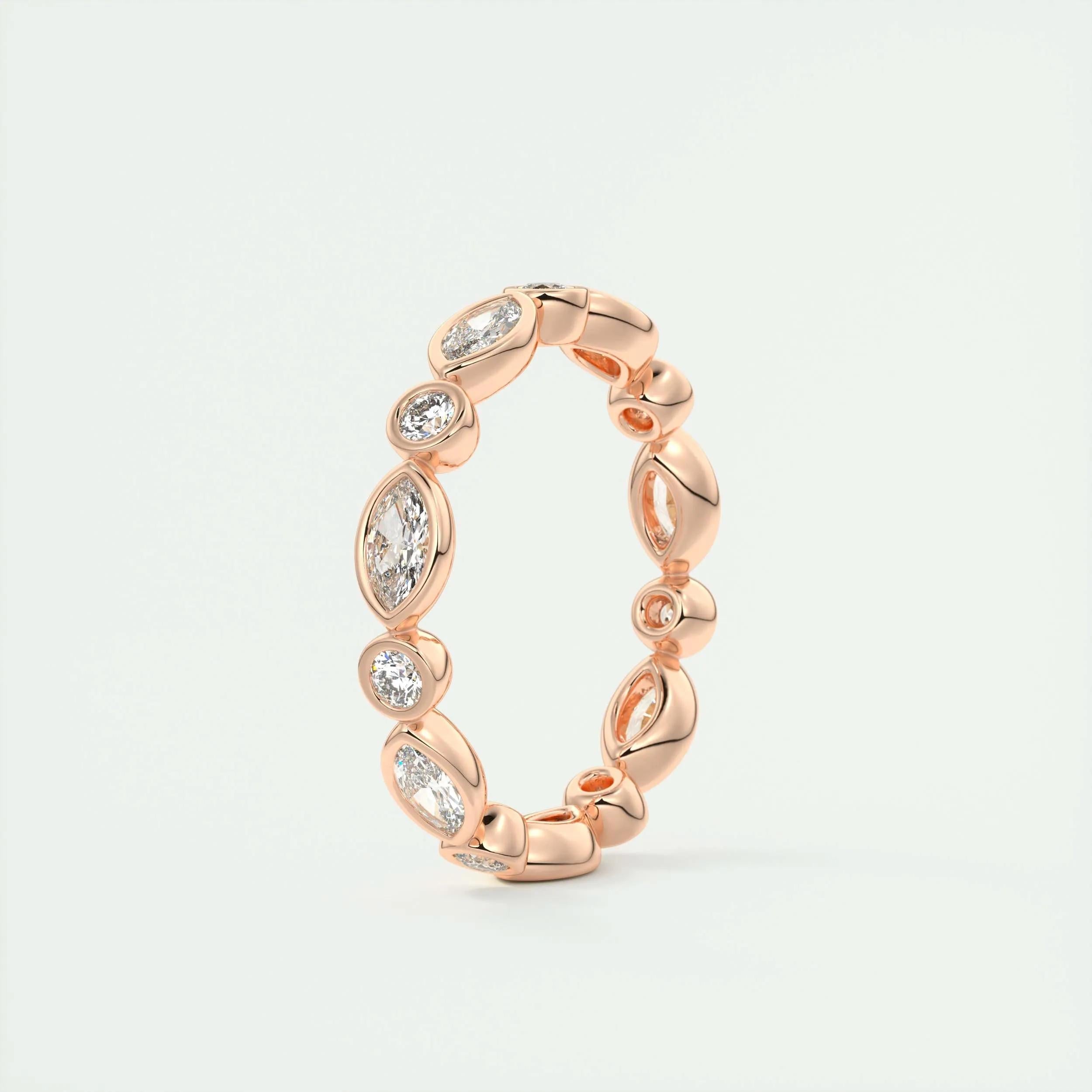 0.98 TCW Marquise & Round CVD Diamond Bezel Setting Wedding Band - Camila Brown