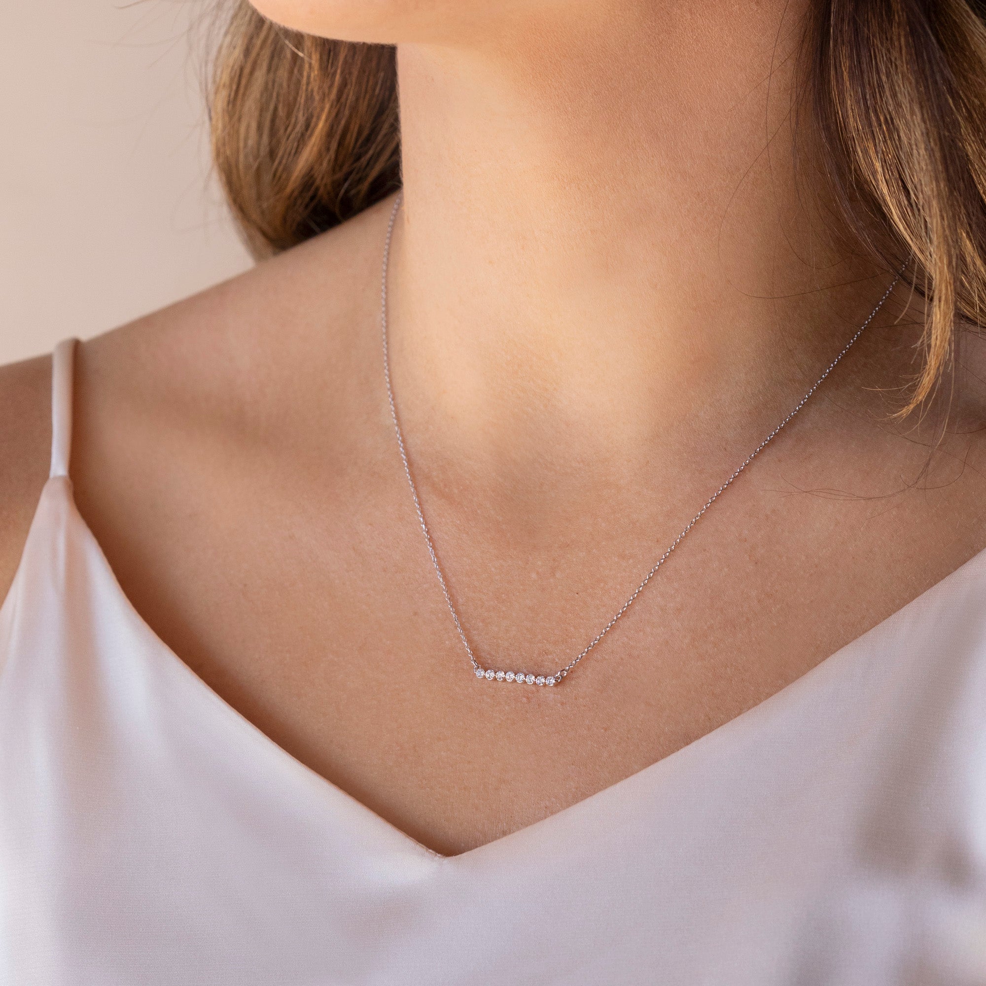 0.24 CT Round Moissanite Diamond Bar Style Necklace - Camila Brown