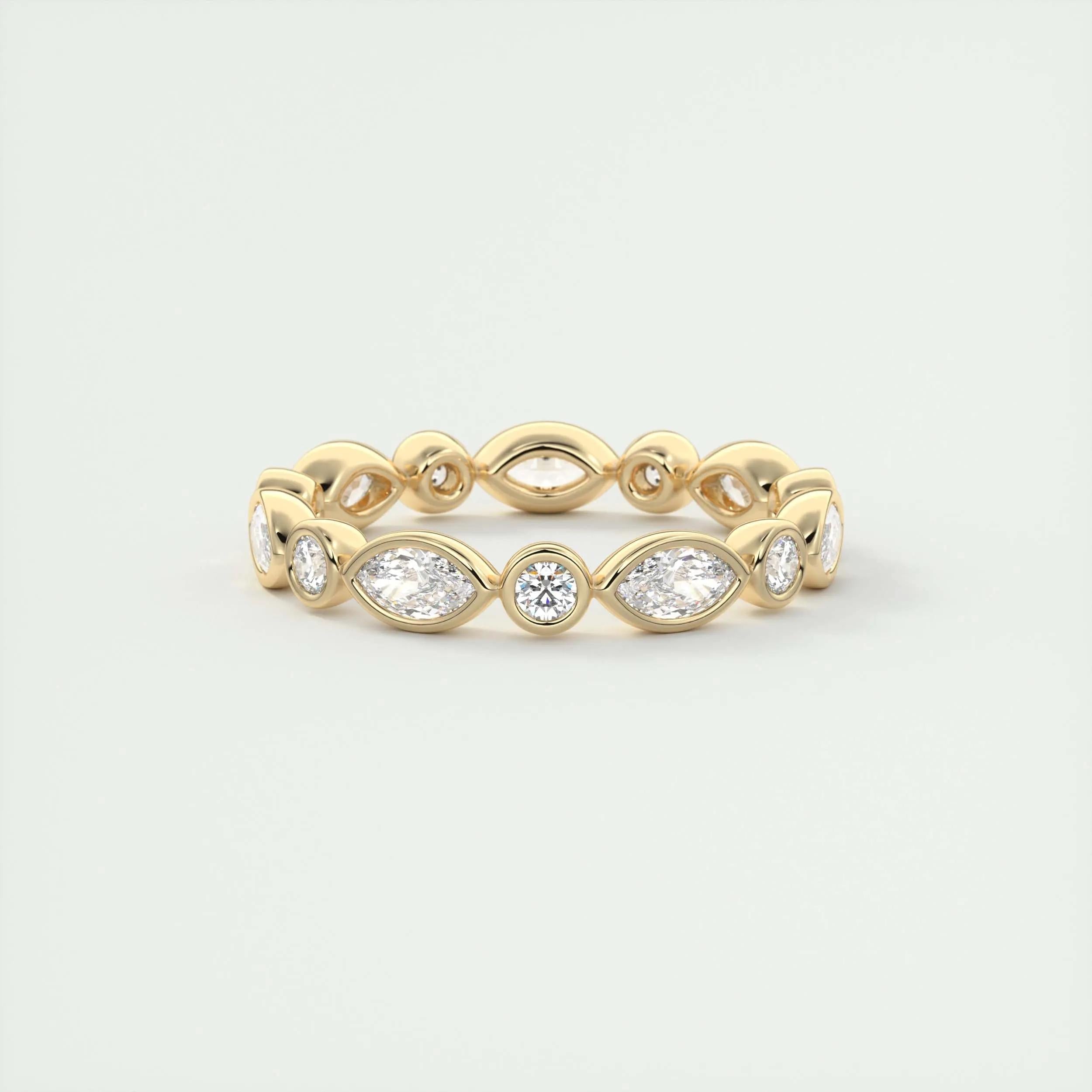 0.98 TCW Marquise & Round CVD Diamond Bezel Setting Wedding Band - Camila Brown