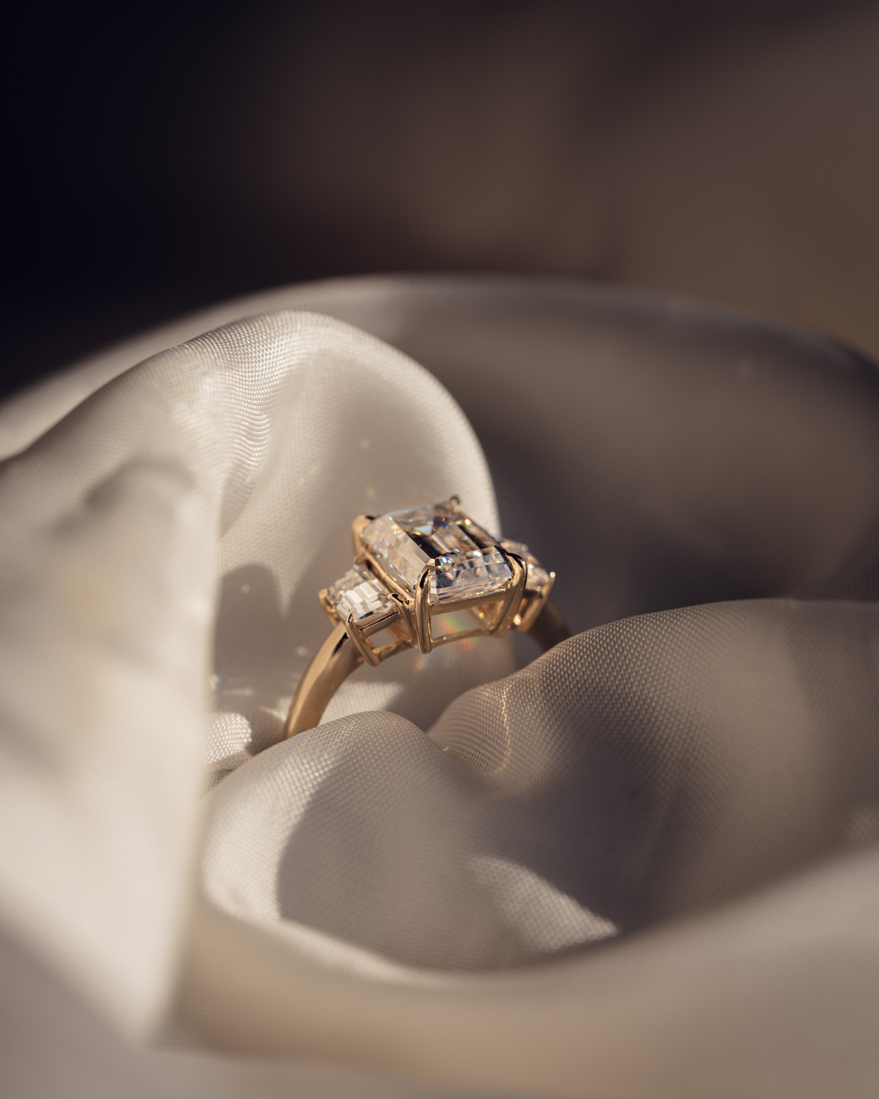 1.42-3.42 CT Emerald E/VS1 CVD Diamond Three Stones Engagement Ring - Camila Brown