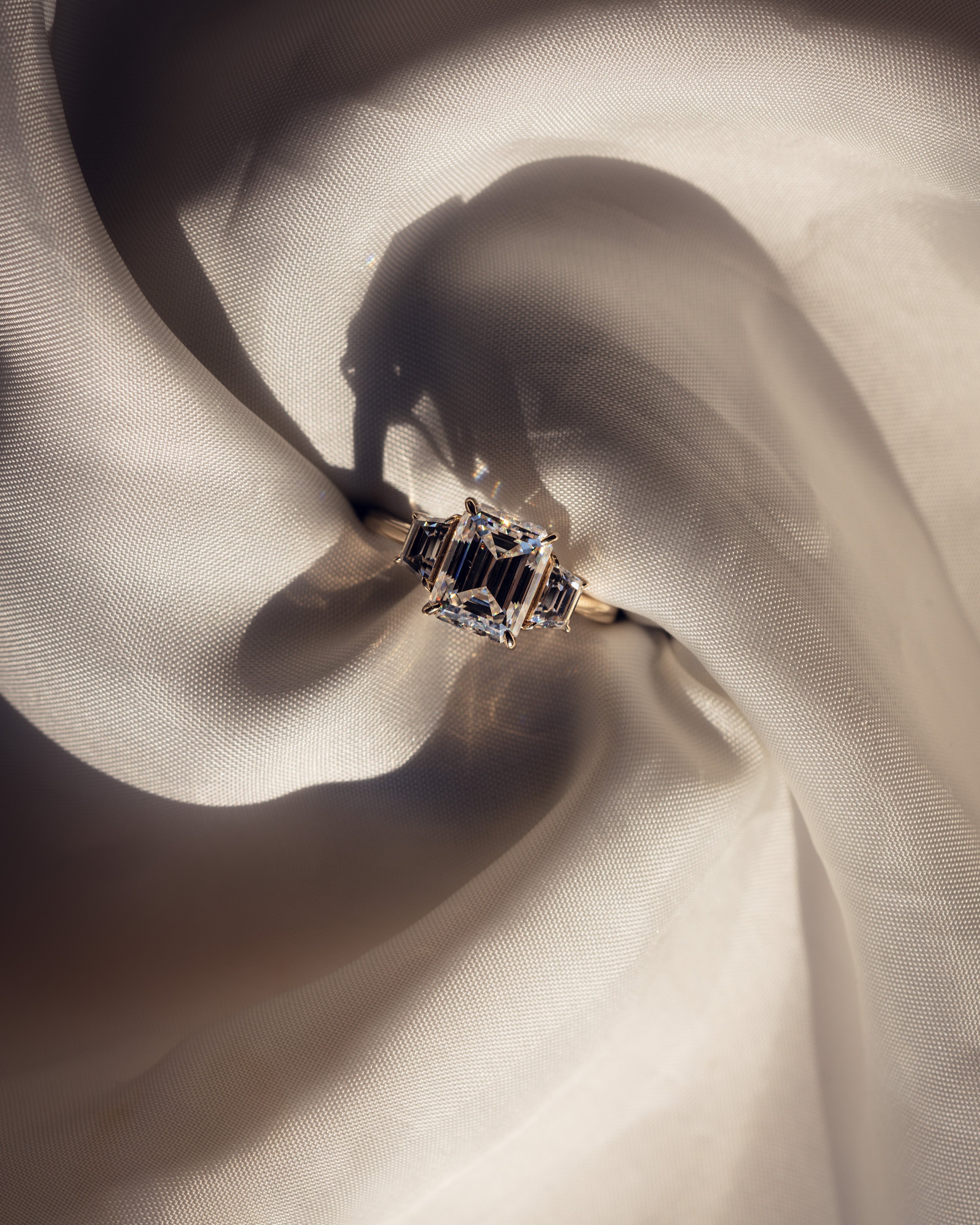 1.42-3.42 CT Emerald E/VS1 CVD Diamond Three Stones Engagement Ring - Camila Brown