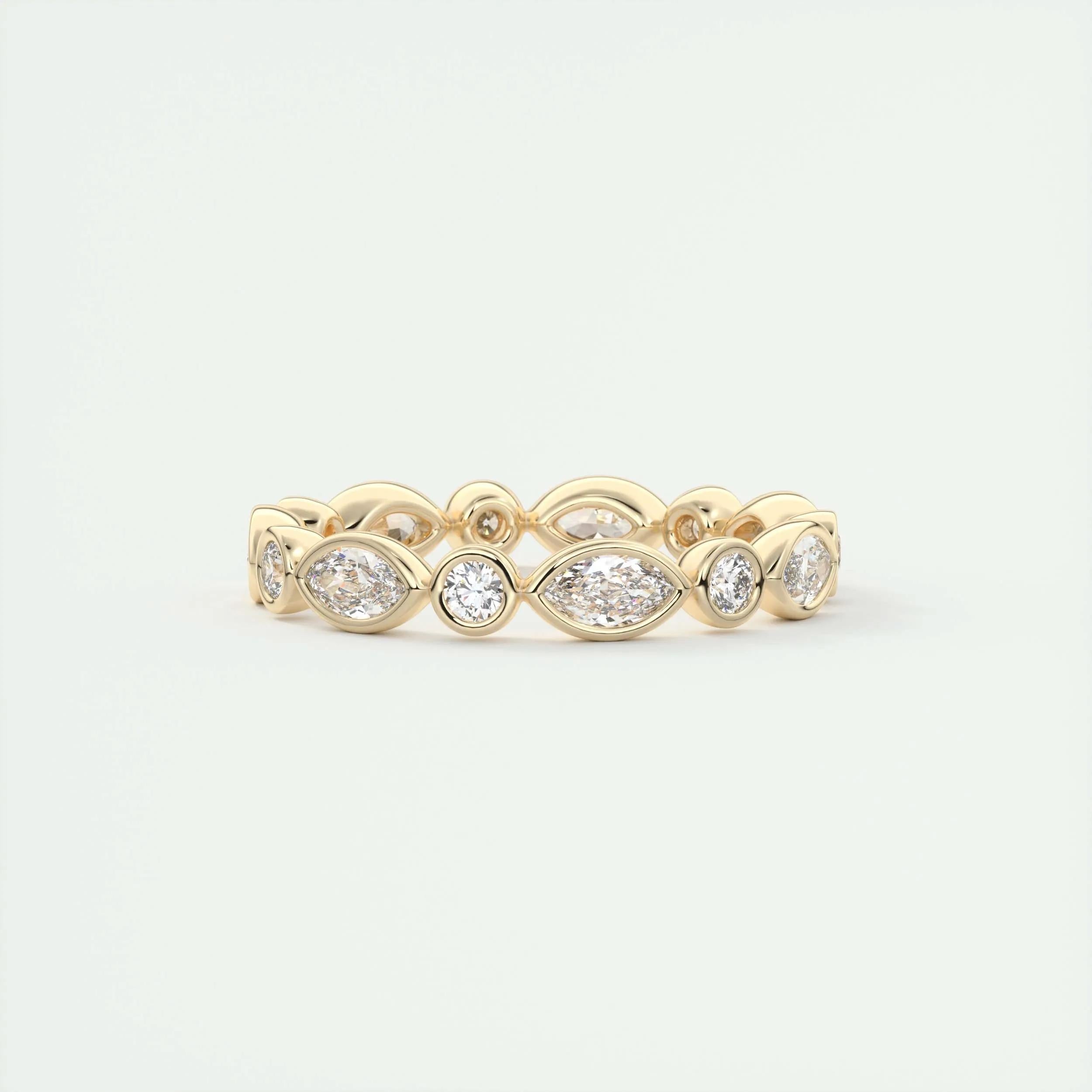 0.98 TCW Marquise & Round CVD Diamond Bezel Setting Wedding Band - Camila Brown