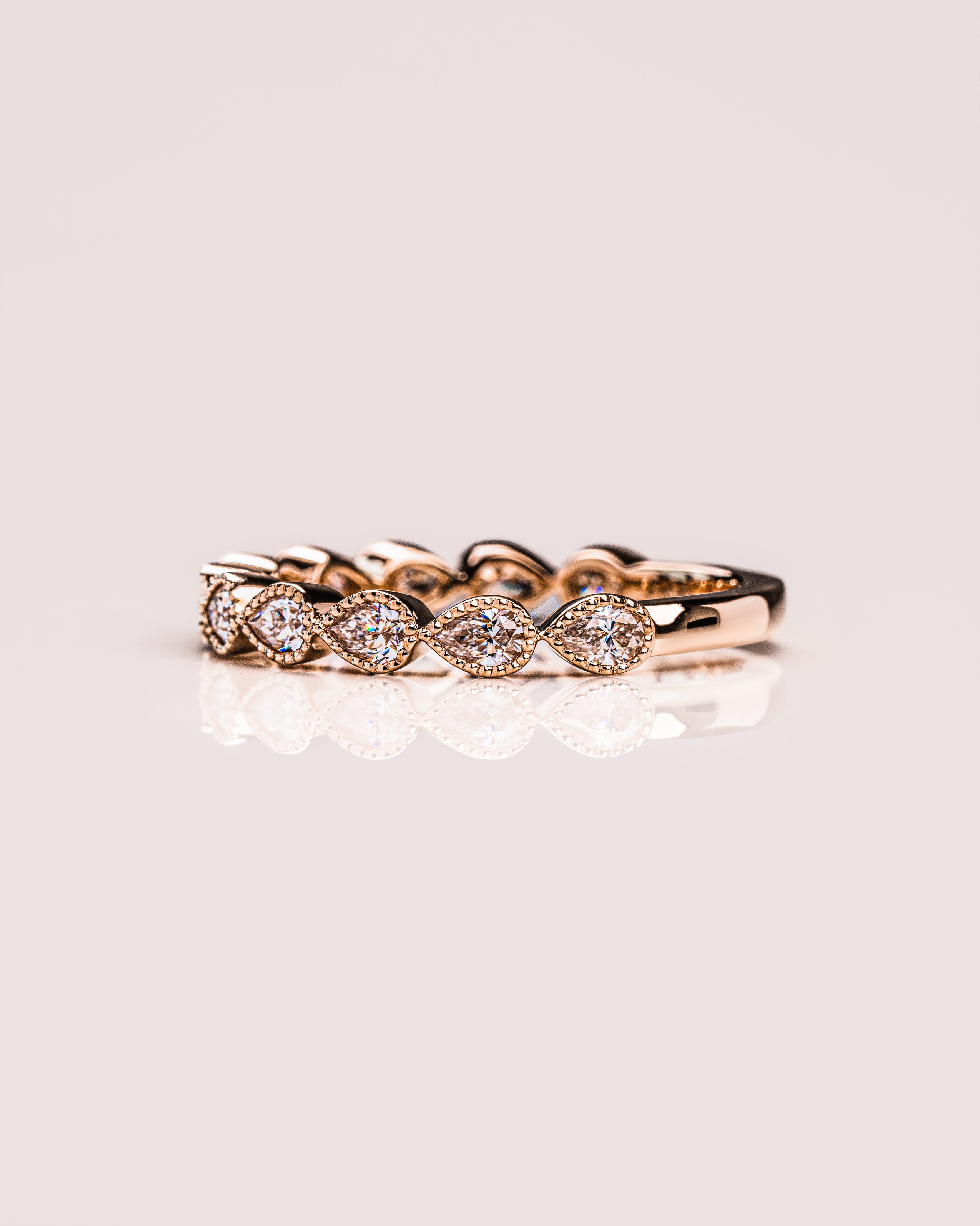0.80 TCW Pear CVD Diamond Milgrain Style Wedding Band - Camila Brown