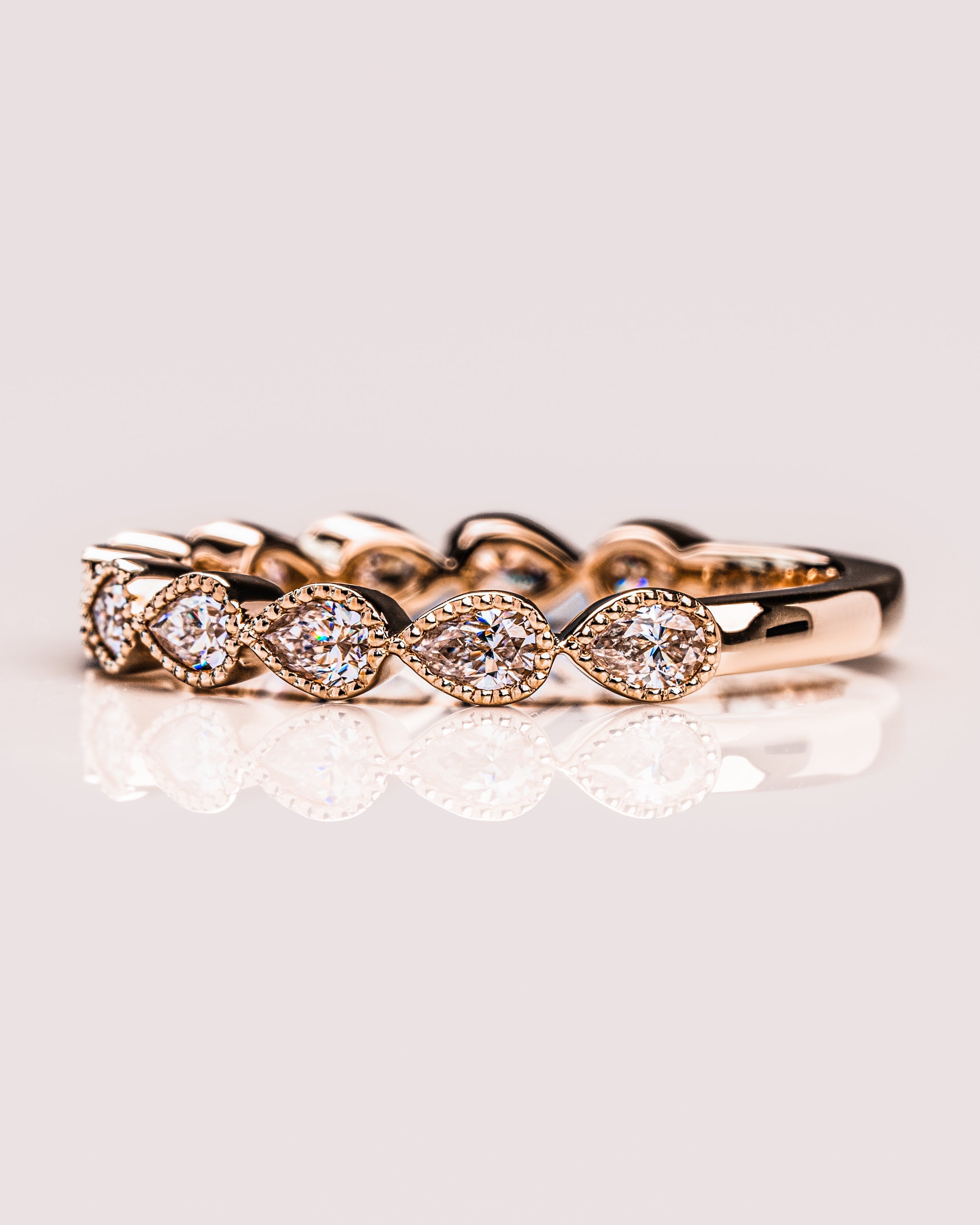0.80 TCW Pear CVD Diamond Milgrain Style Wedding Band - Camila Brown